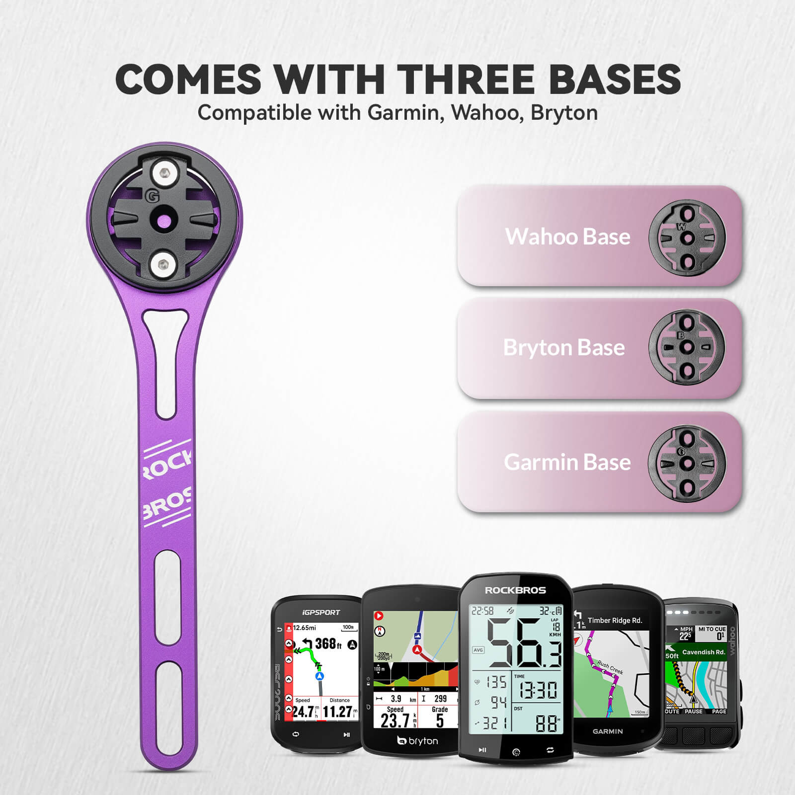 Professional ROCKBROS GPS extension bracket for integrated handlebars, showcasing the hidden bottom-mount setup to reduce wind resistance.