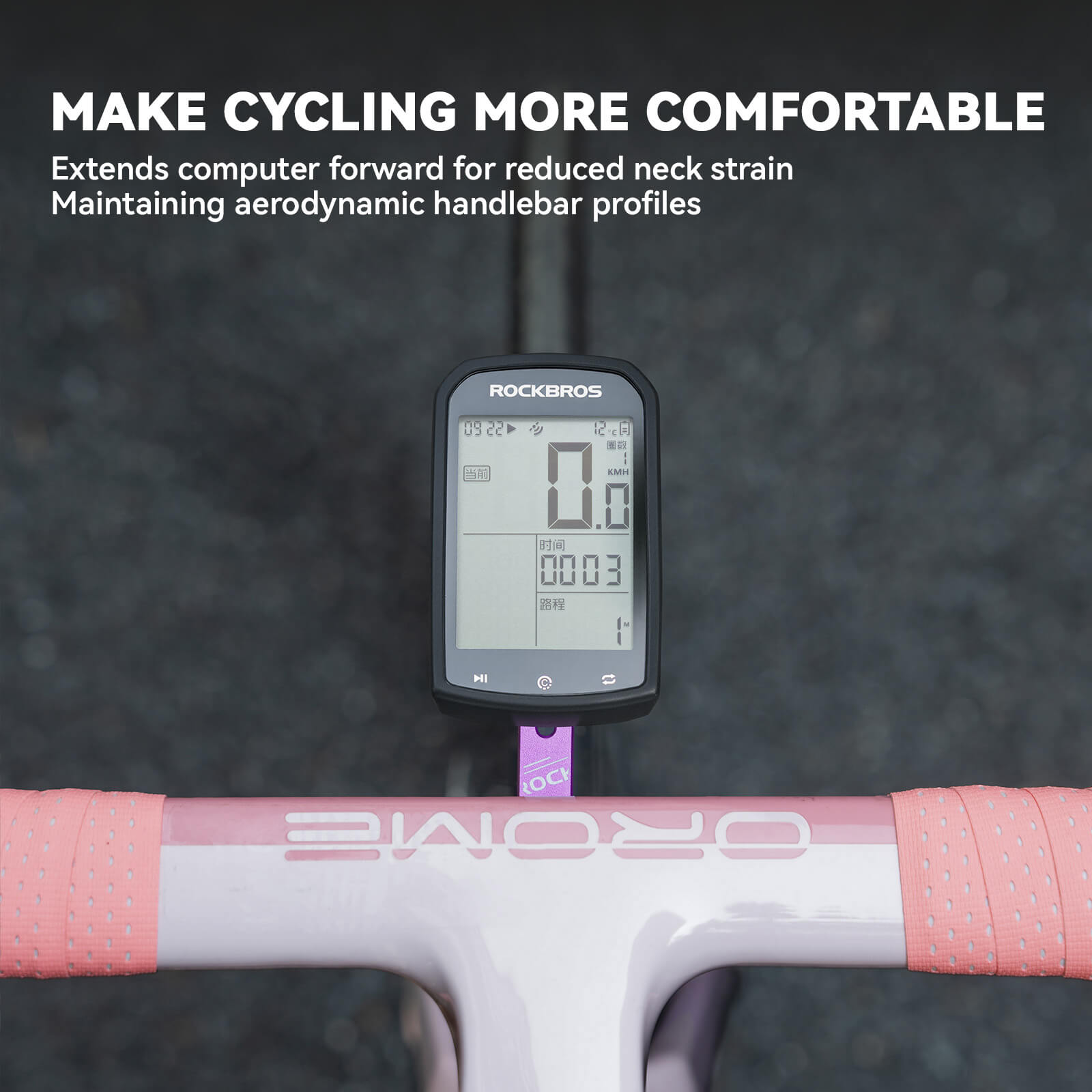 ROCKBROS out-front bicycle mount for integrated cockpits, compatible with GPS computers and lights while keeping the handlebar tidy