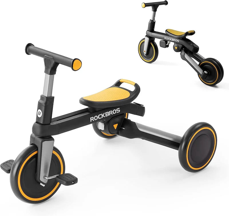 ROCKBROS Kids 3-in-1 Tricycle with Adjustable Seat, EVA Tires, Foldable Design, and Balance Bike Mode for Ages 1–5
#Color_Yellow
