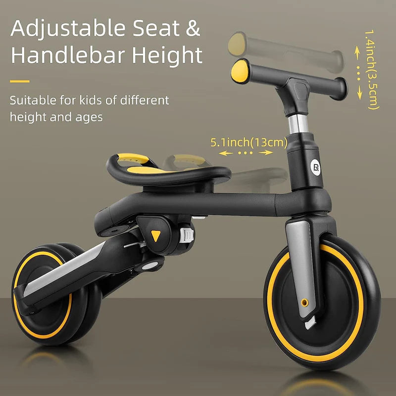ROCKBROS Kids 3-in-1 Tricycle with Adjustable Seat, EVA Tires, Foldable Design, and Balance Bike Mode for Ages 1–5
#Color_Yellow