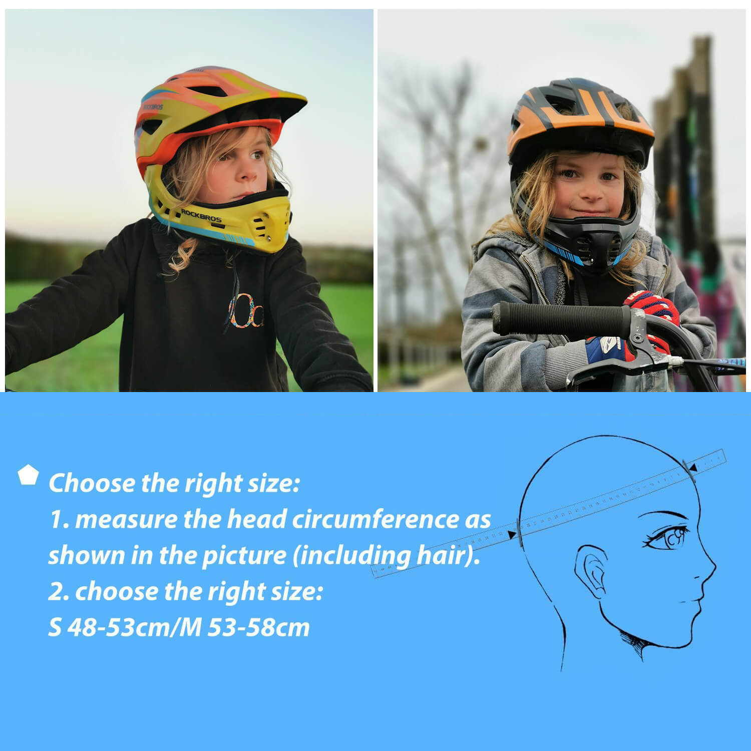 ROCKBROS Kids Bike Helmet – Full Face Safety Protection for Toddlers, Perfect for Cycling Gear