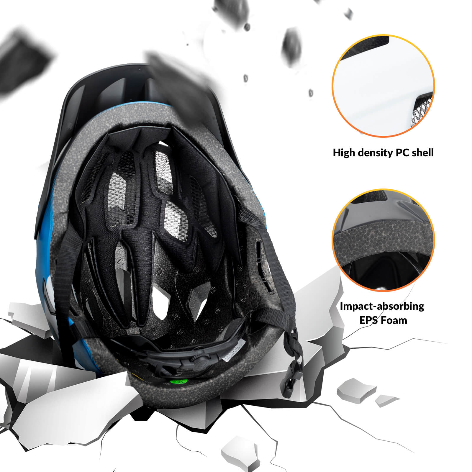 ROCKBROS kids bike helmet with one-piece PC impact-resistant shell for shock absorption
#Color_Blue