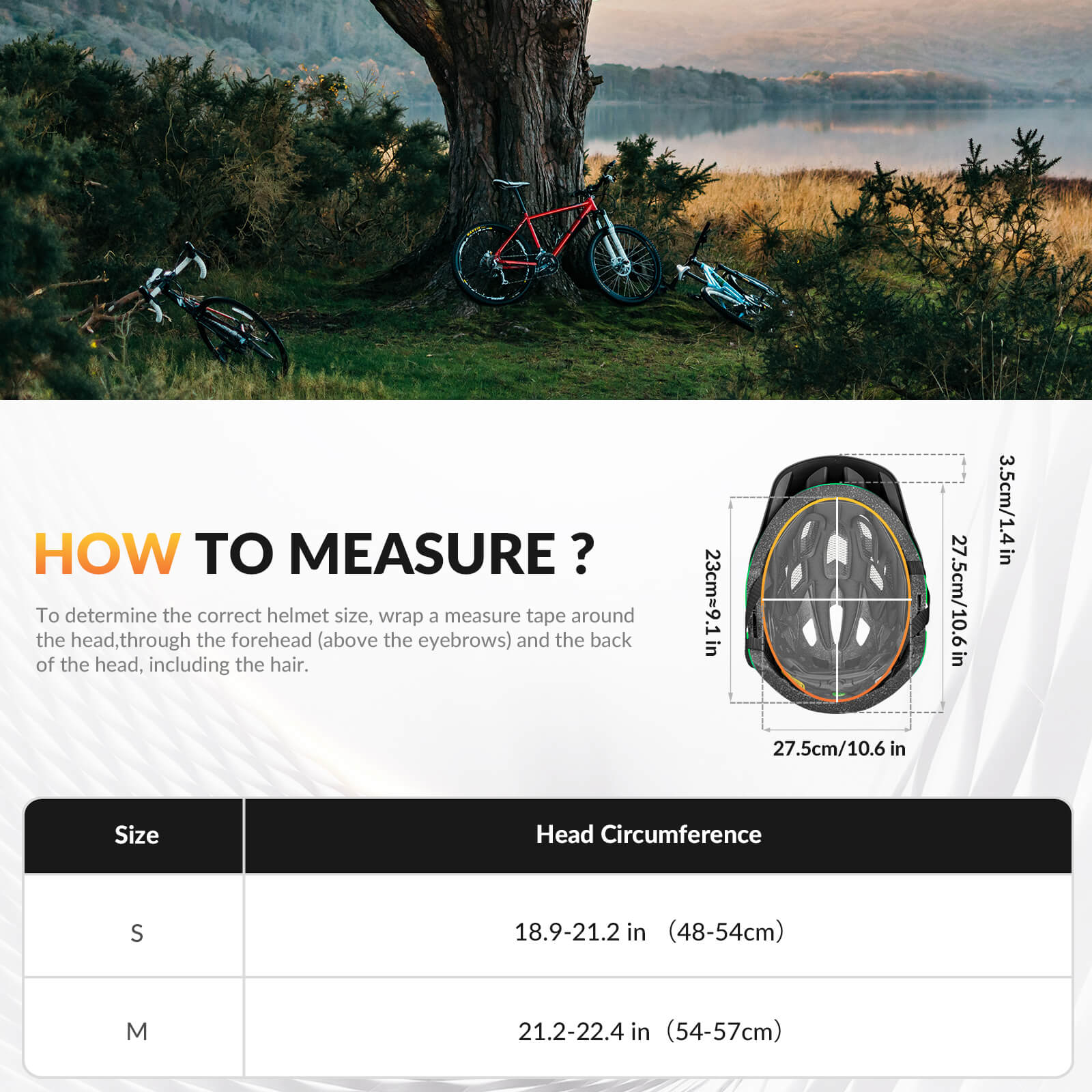 ROCKBROS kids bike helmet size chart for accurate head measurements