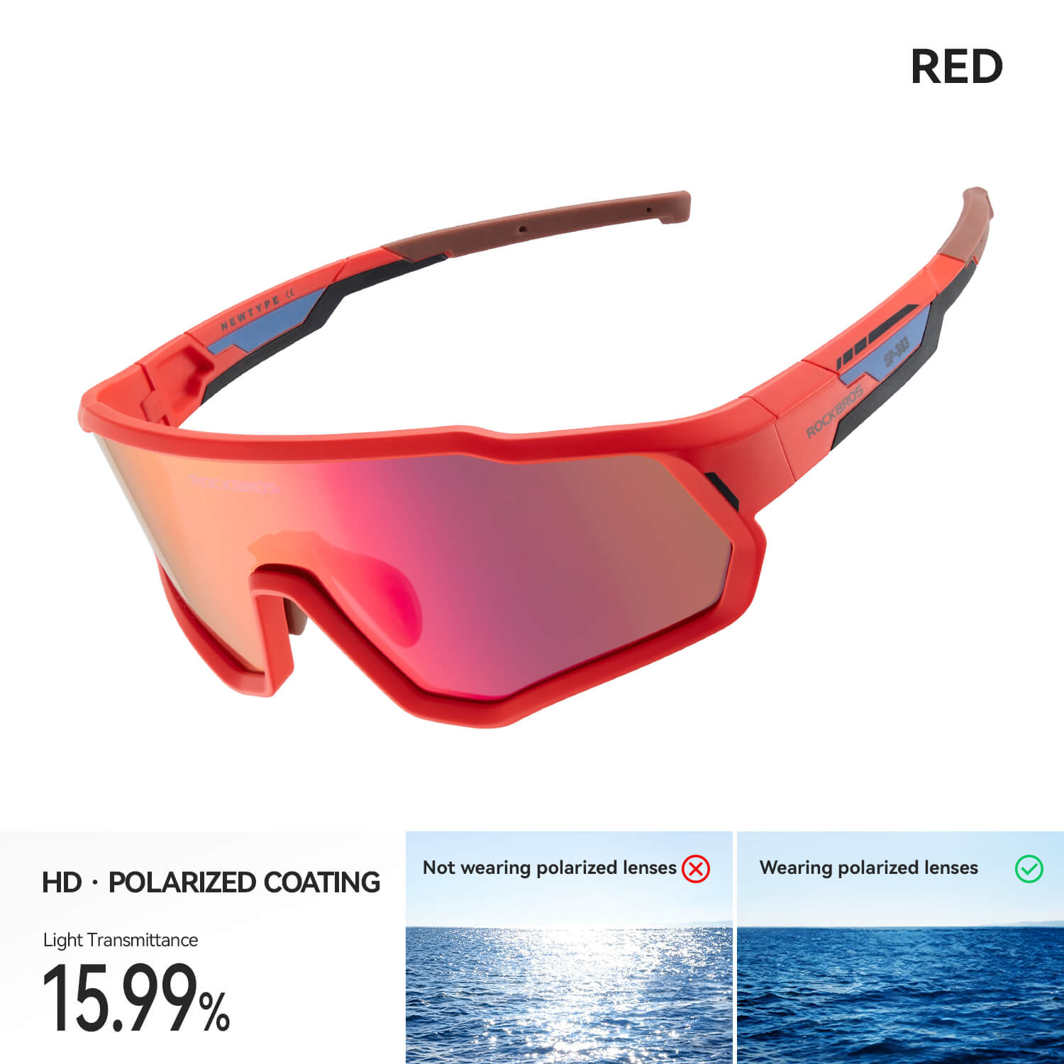 ROCKBROS kids cycling sunglasses with UV400 protection lightweight for outdoor riding
#Color_Red