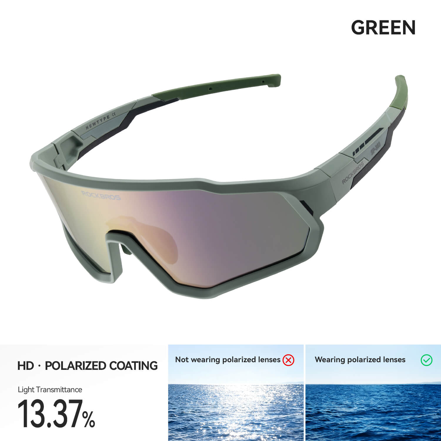 ROCKBROS kids cycling sunglasses with UV400 protection lightweight for outdoor riding
#Color_Green