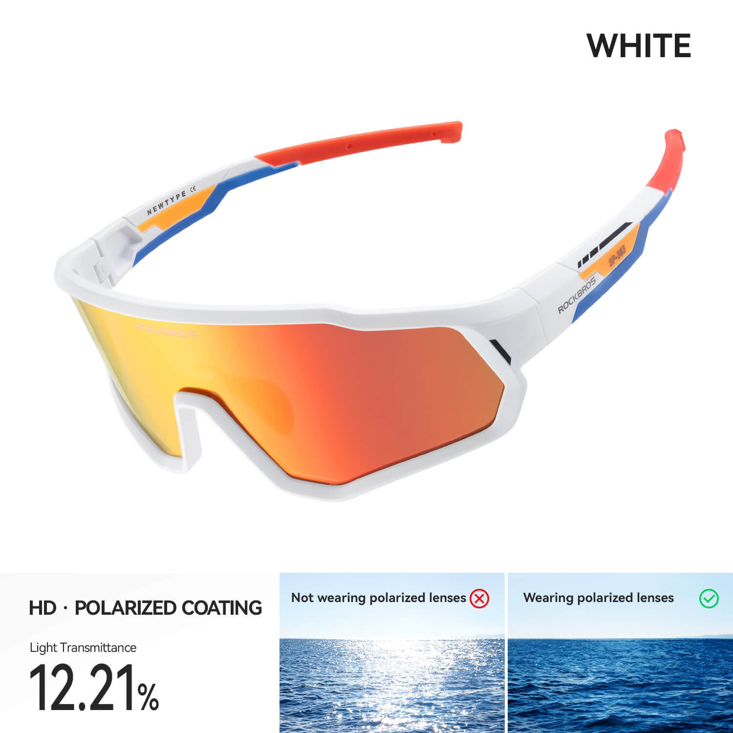 ROCKBROS kids cycling sunglasses with UV400 protection lightweight for outdoor riding
#Color_White