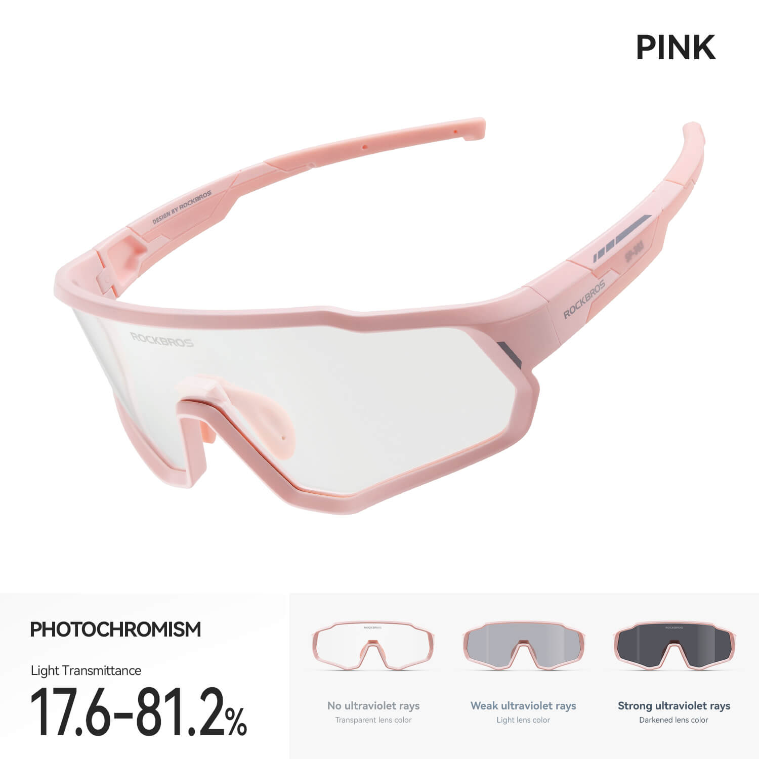 Kids Pink Photochromic Cycling Sunglasses UV400 Lightweight - ROCKBROS