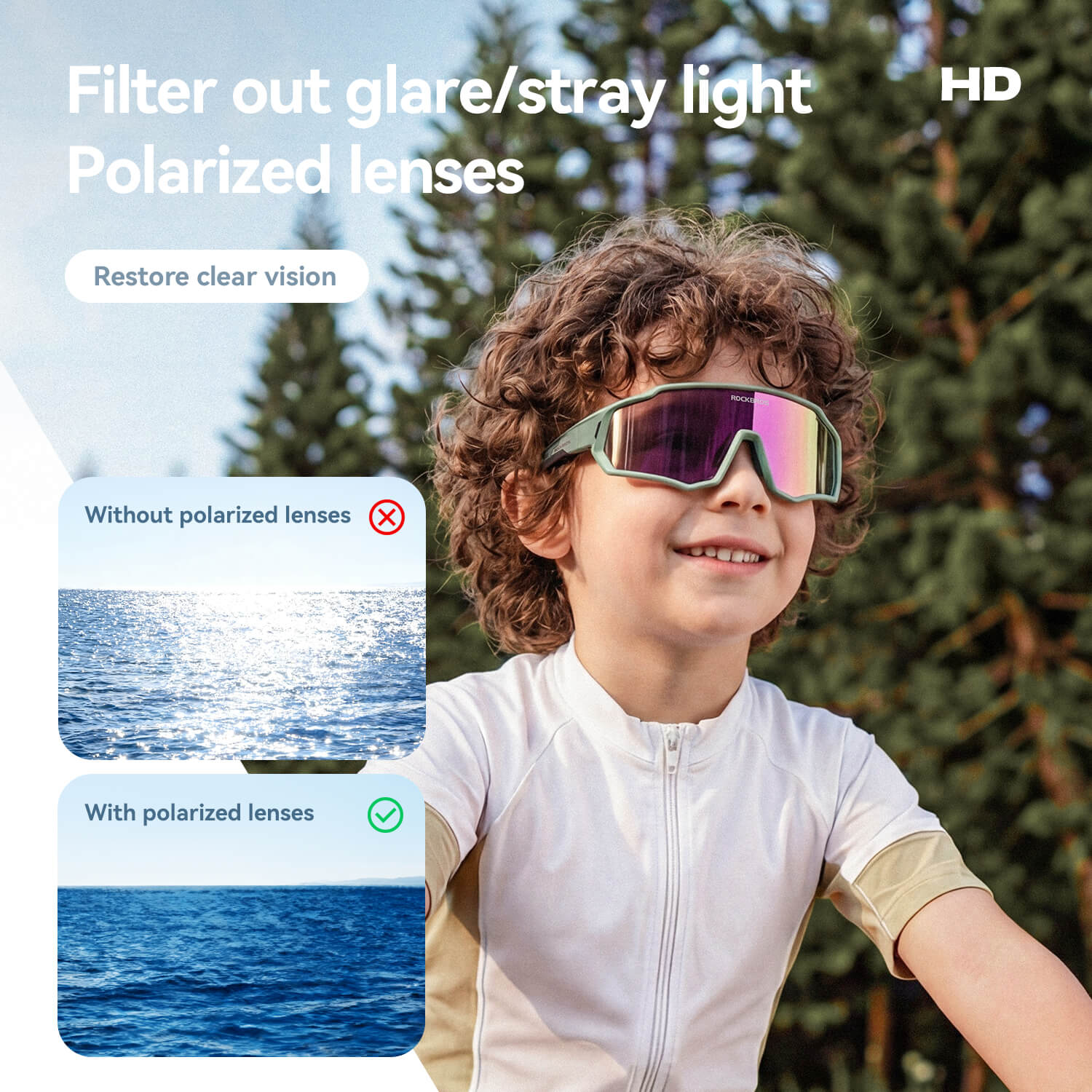 ROCKBROS kids cycling sunglasses with UV400 protection lightweight for outdoor riding