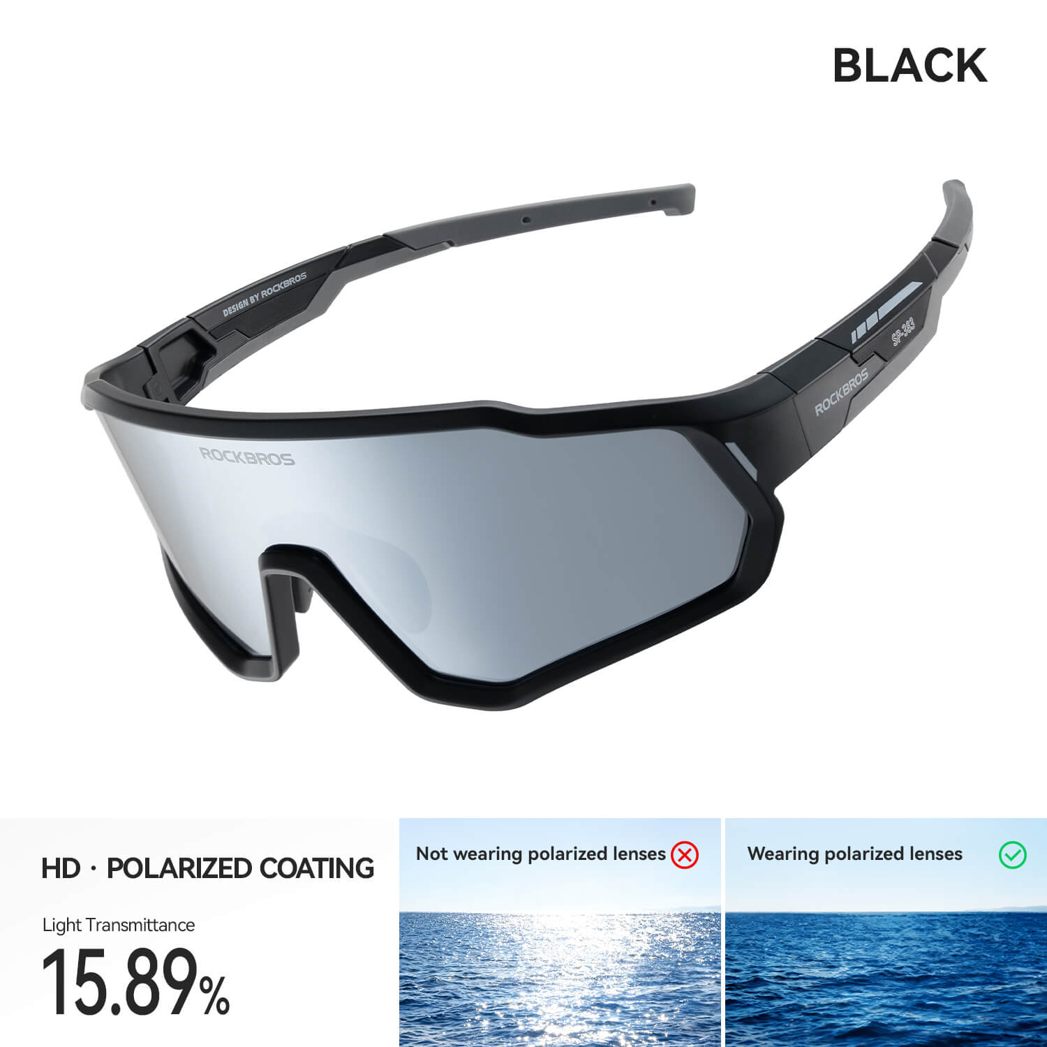 ROCKBROS kids cycling sunglasses with UV400 protection lightweight for outdoor riding
#Color_Black