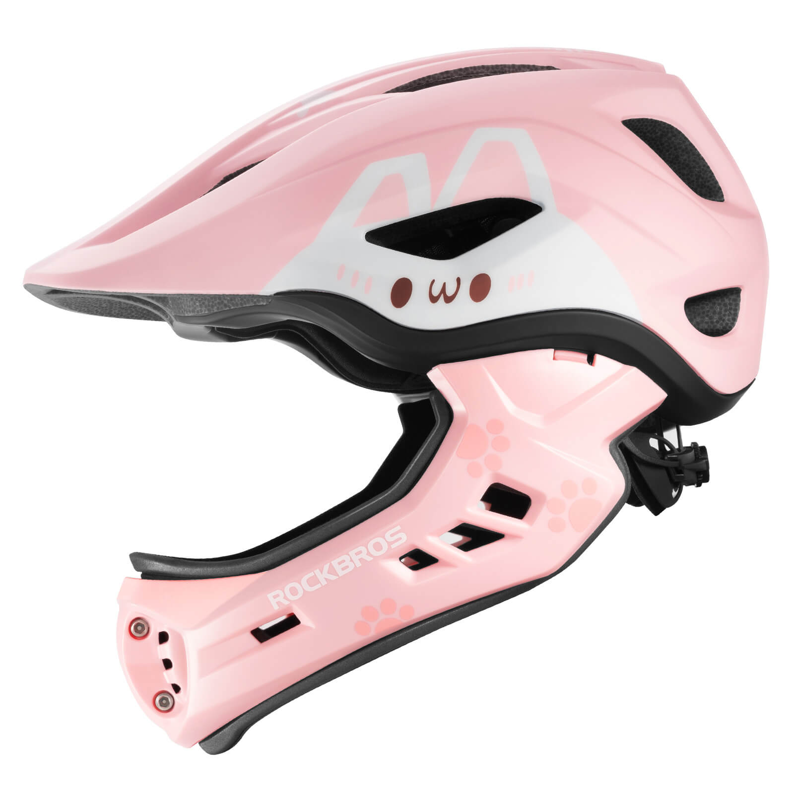 ROCKBROS kids detachable full face bike helmet, lightweight and adjustable for safe cycling and outdoor sports
#Color_Pink