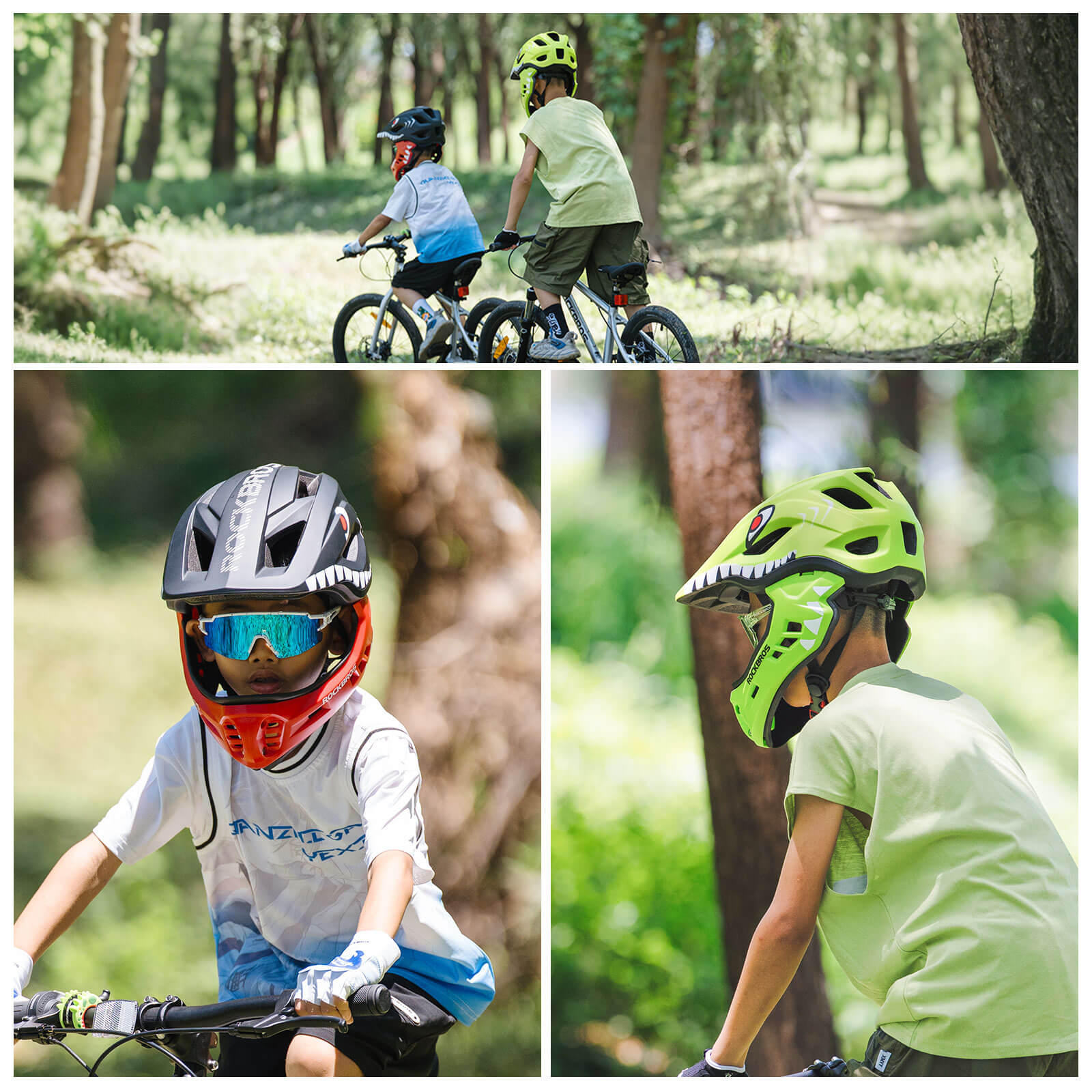 ROCKBROS kids detachable full face bike helmet, lightweight and adjustable for safe cycling and outdoor sports