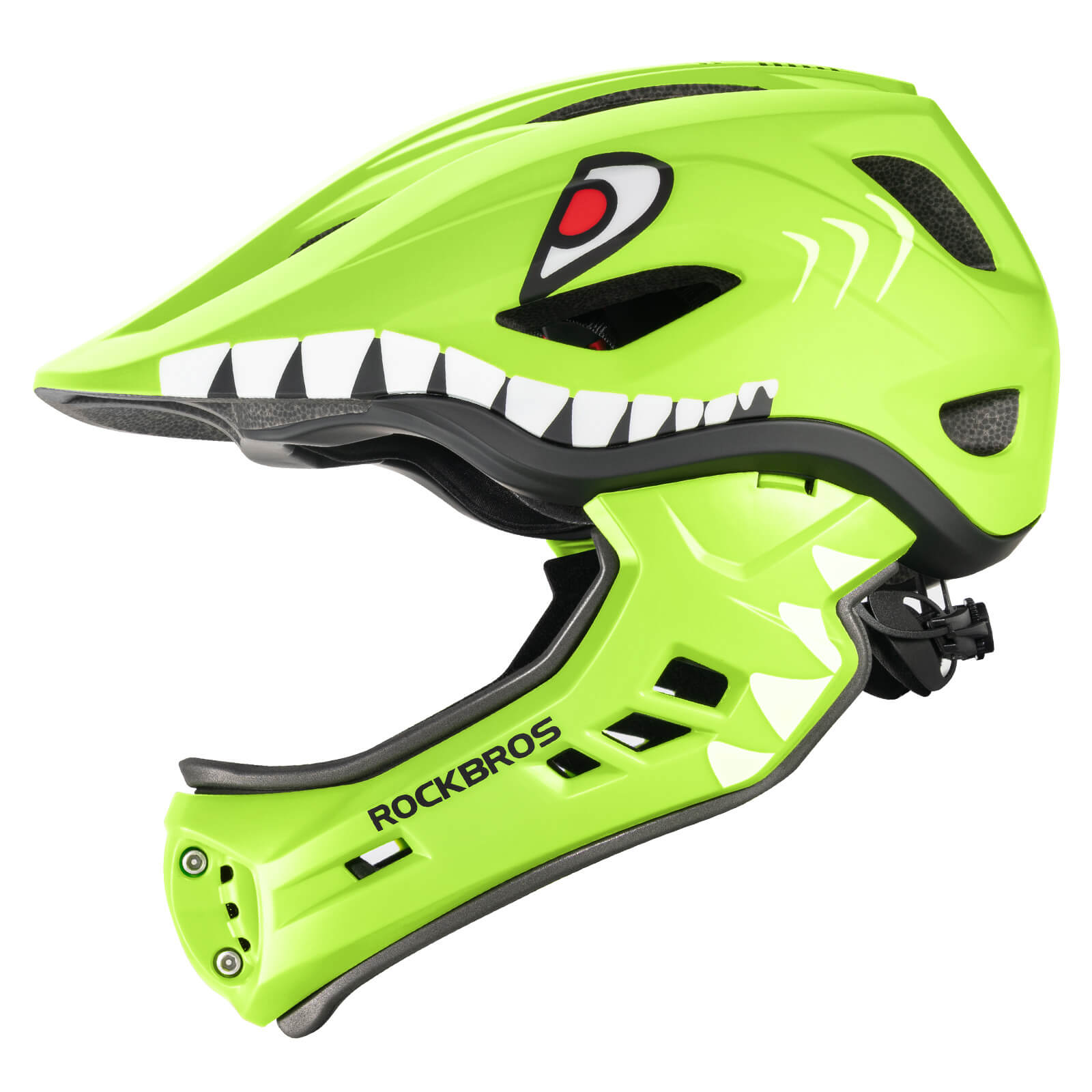 ROCKBROS kids detachable full face bike helmet, lightweight and adjustable for safe cycling and outdoor sports
#Color_Green