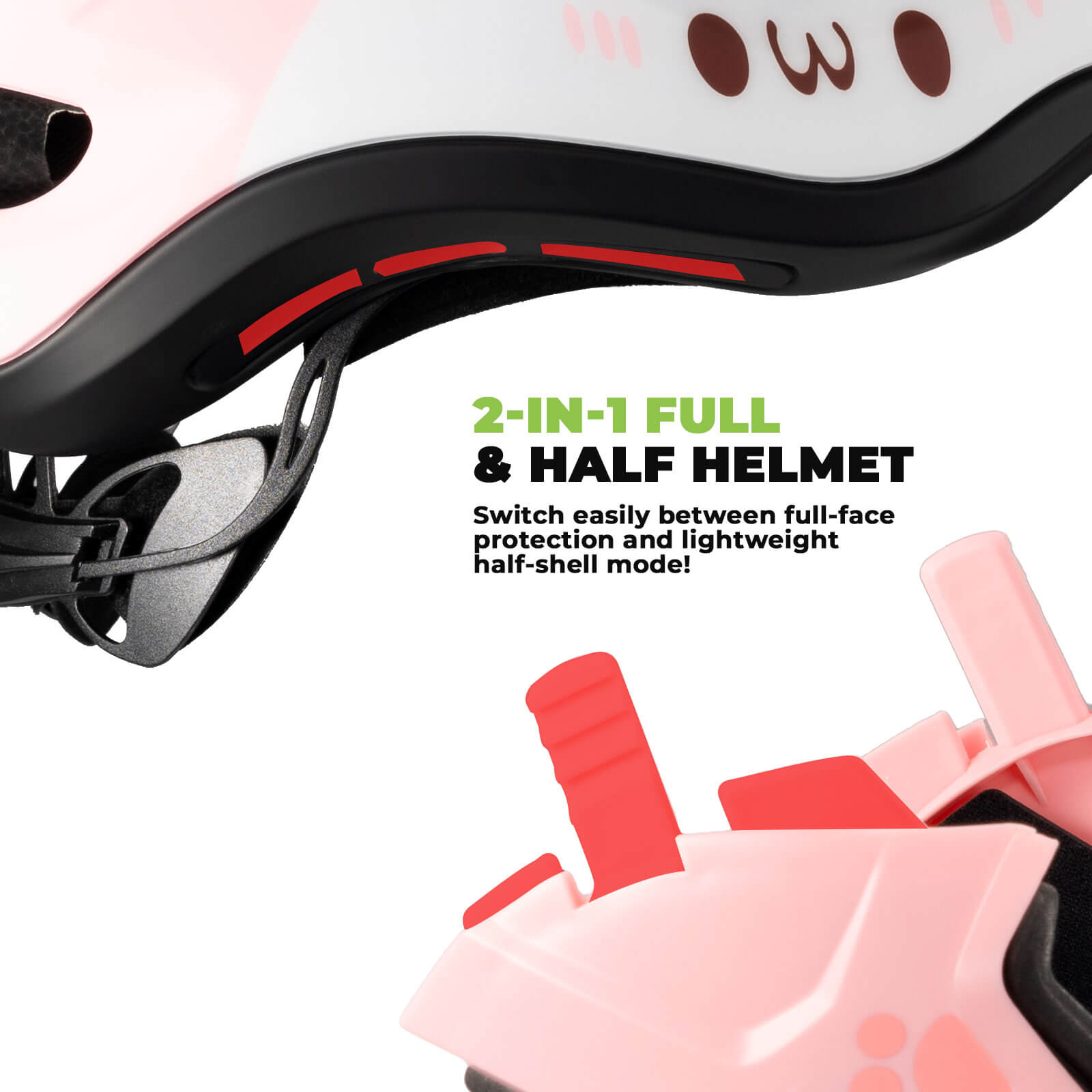 ROCKBROS kids detachable full face bike helmet, lightweight and adjustable for safe cycling and outdoor sports
#Color_Pink
