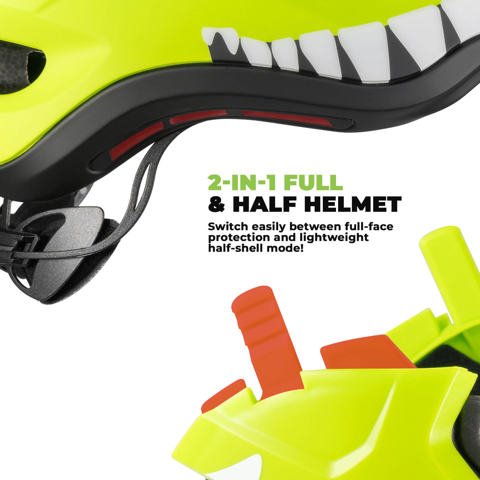ROCKBROS kids detachable full face bike helmet, lightweight and adjustable for safe cycling and outdoor sports
#Color_Green
