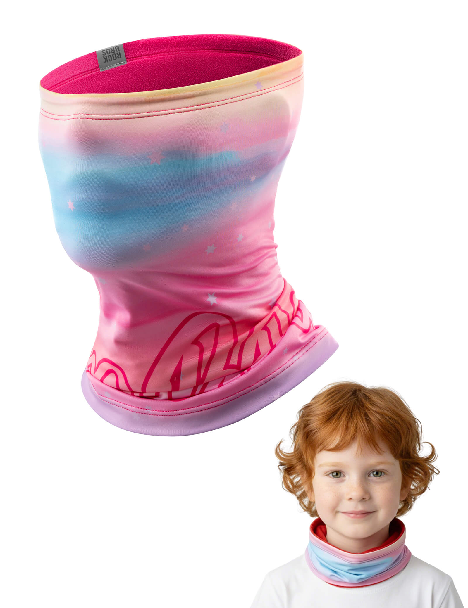 ROCKBROS kids fleece face cover and neck gaiter for cold weather
#Color_Pink
