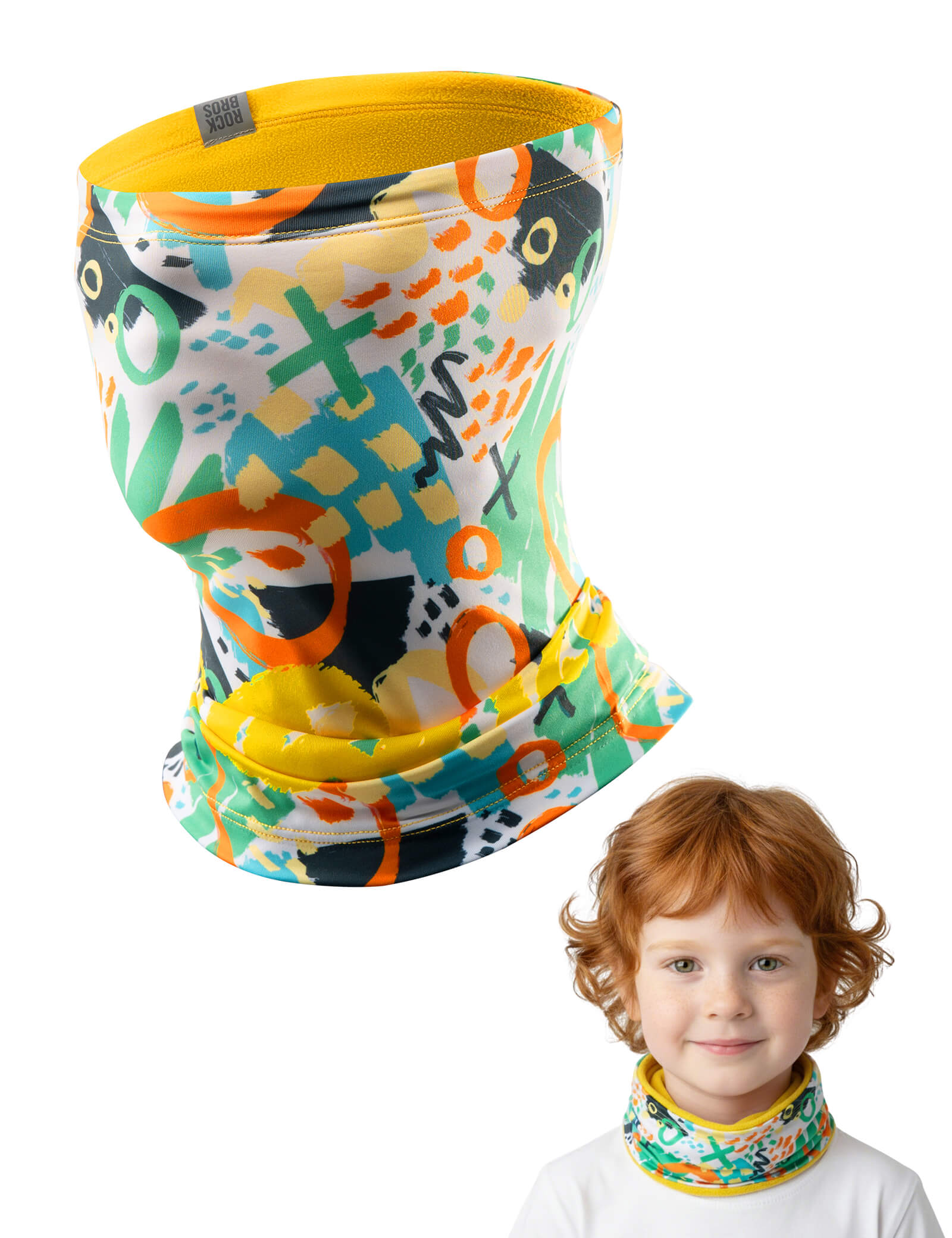 ROCKBROS kids fleece face cover and neck gaiter for cold weather
#Color_Yellow