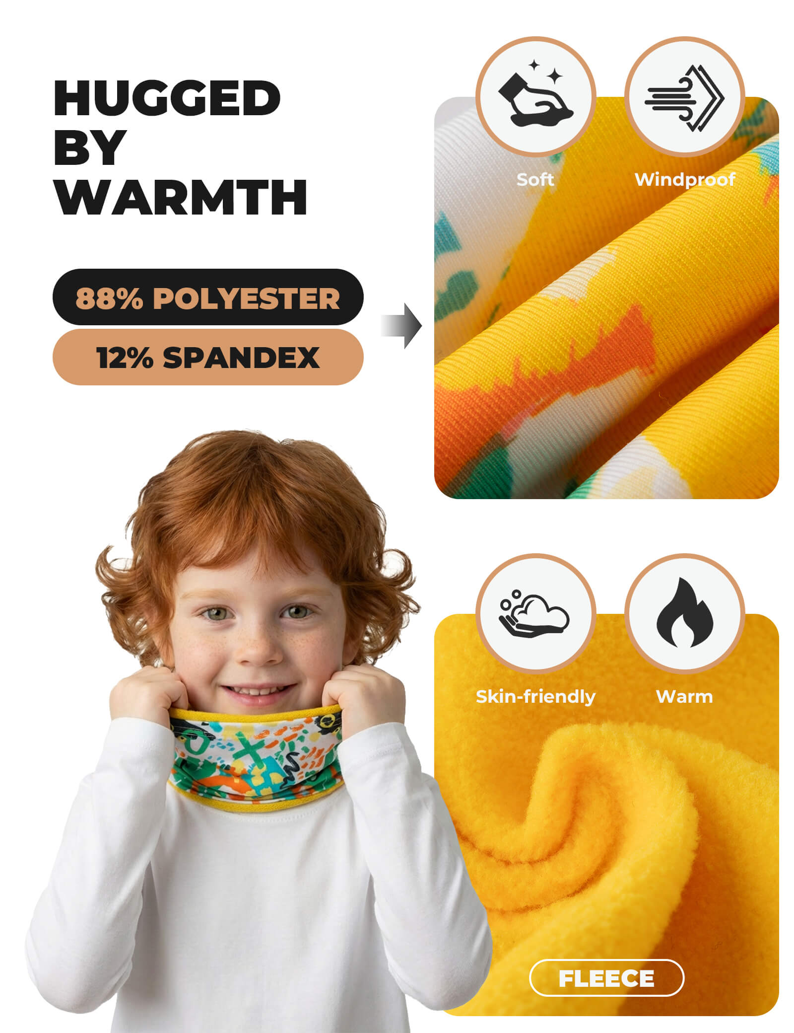 ROCKBROS kids fleece face cover and neck gaiter for cold weather
#Color_Yellow