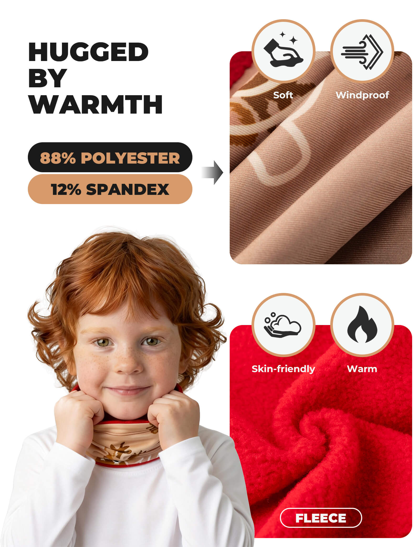 ROCKBROS kids fleece face cover and neck gaiter for cold weather
#Color_Brown