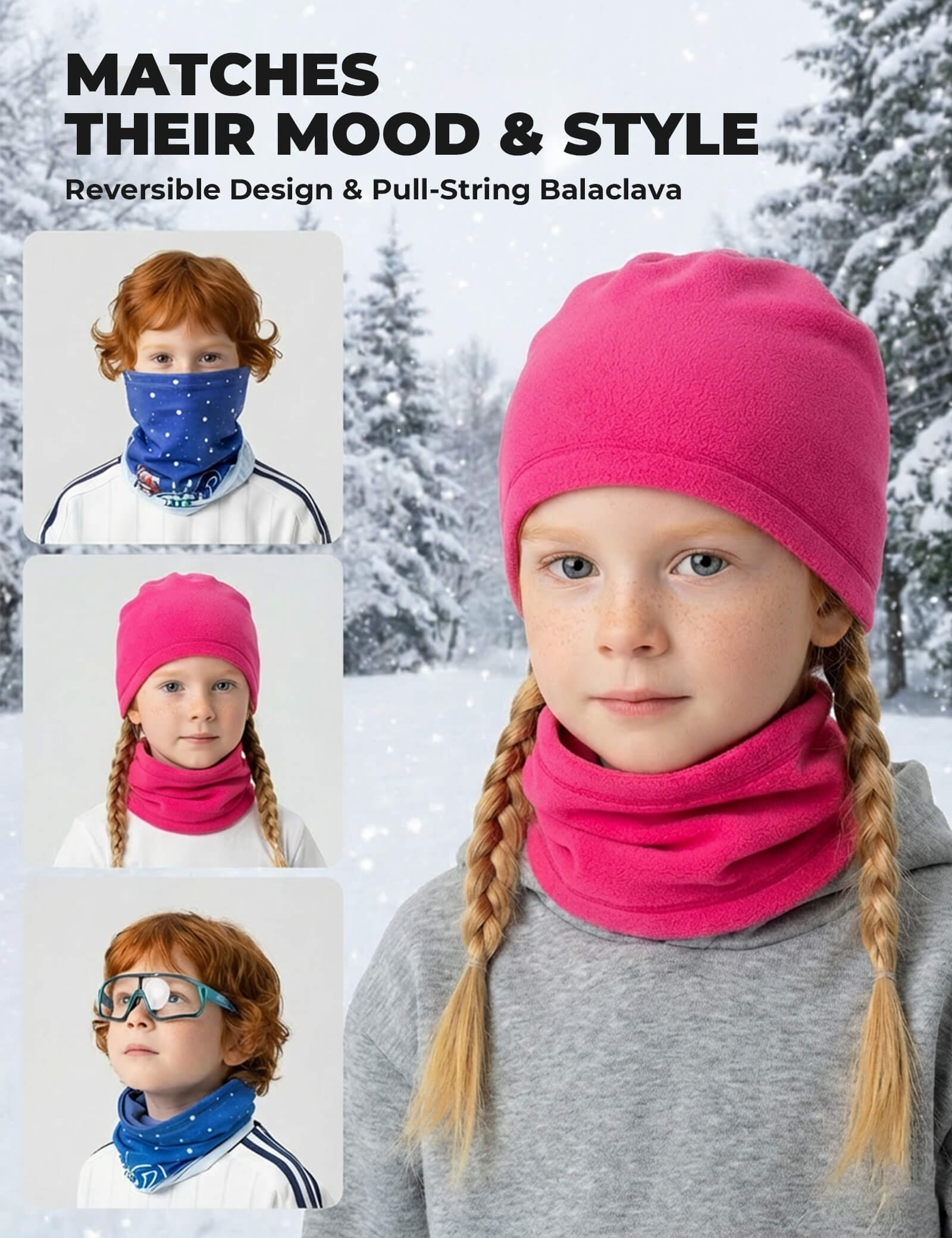 ROCKBROS kids fleece neck gaiter with multiple wearing styles