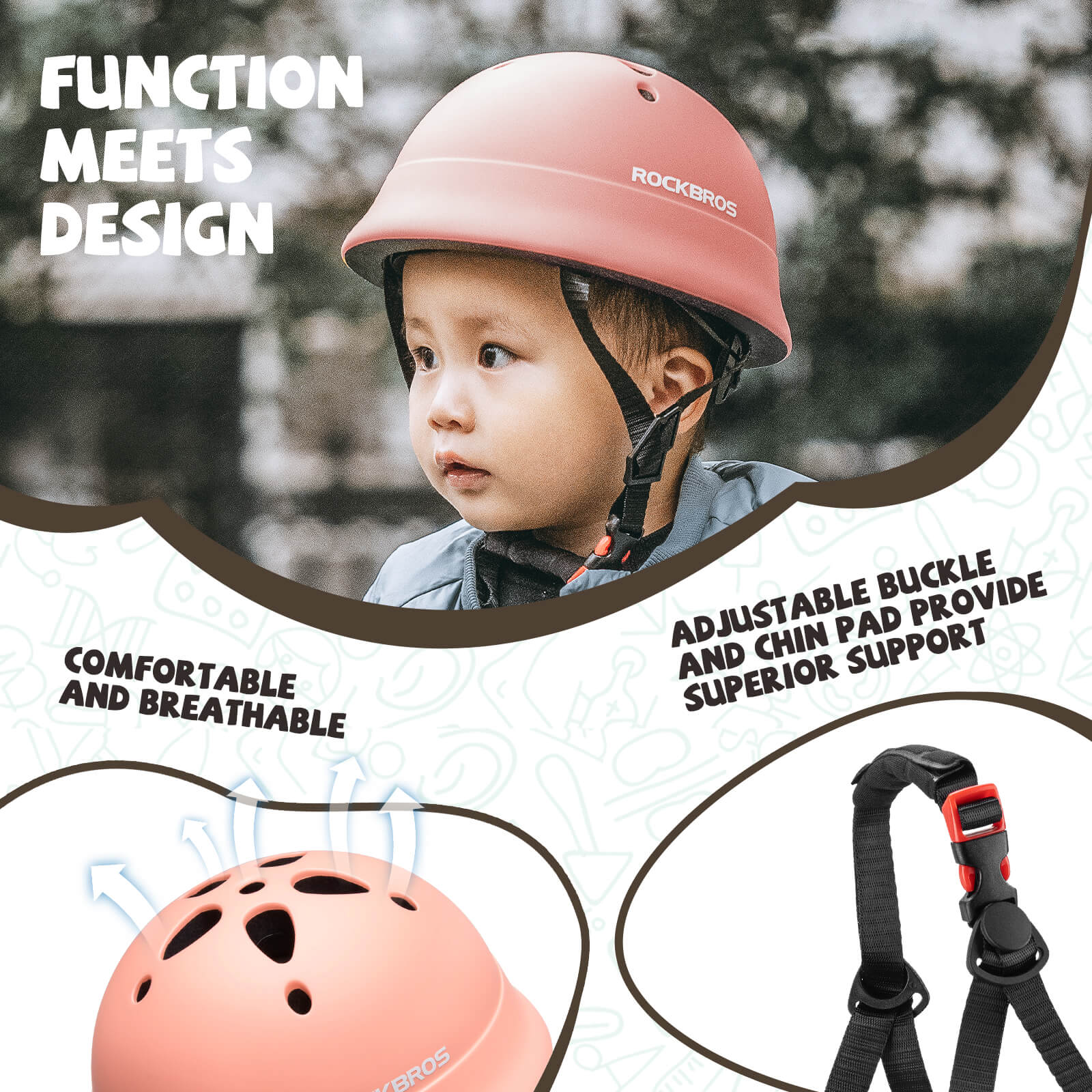 ROCKBROS kids lightweight bike helmet for ages 2-5 with adjustable fit, breathable ventilation
#Color_Pink