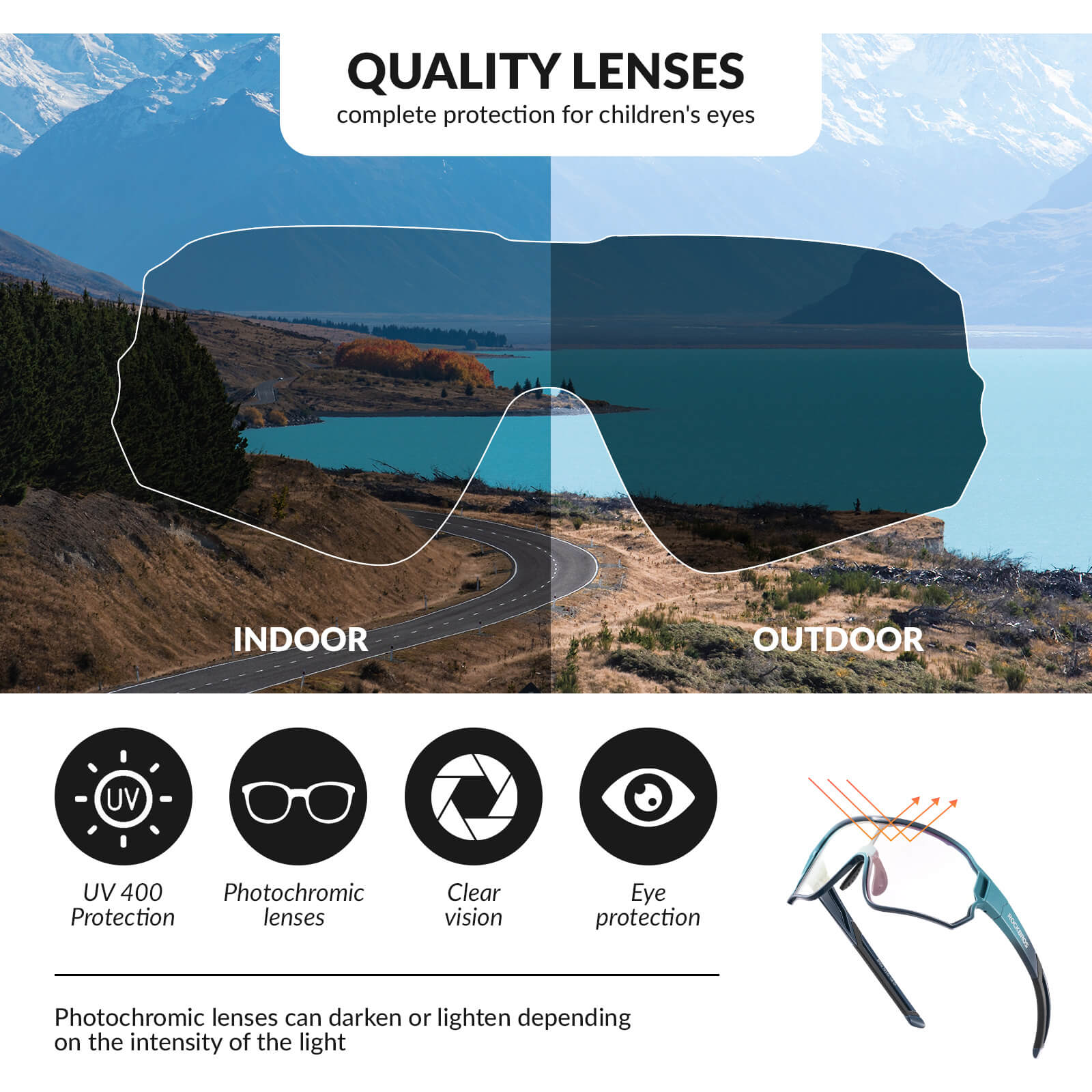 ROCKBROS Kids Photochromic Cycling Sunglasses with UV400 Protection for Outdoor
#Color_Cadet Blue