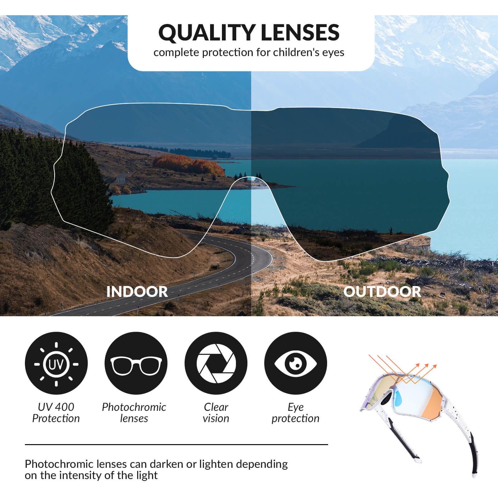ROCKBROS Kids Photochromic Cycling Sunglasses with UV400 Protection for Outdoor
#Color_Speckled White