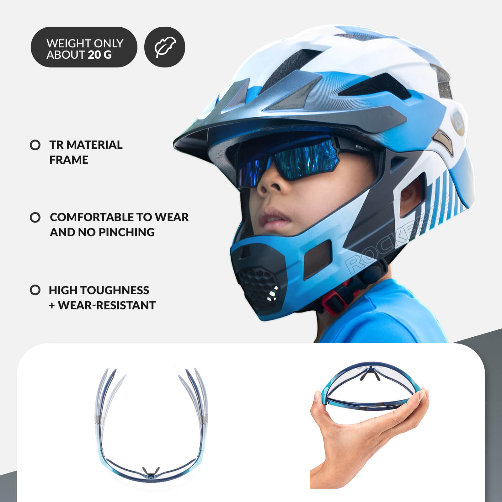 ROCKBROS Kids Photochromic Cycling Sunglasses with UV400 Protection for Outdoor
#Color_Cadet Blue