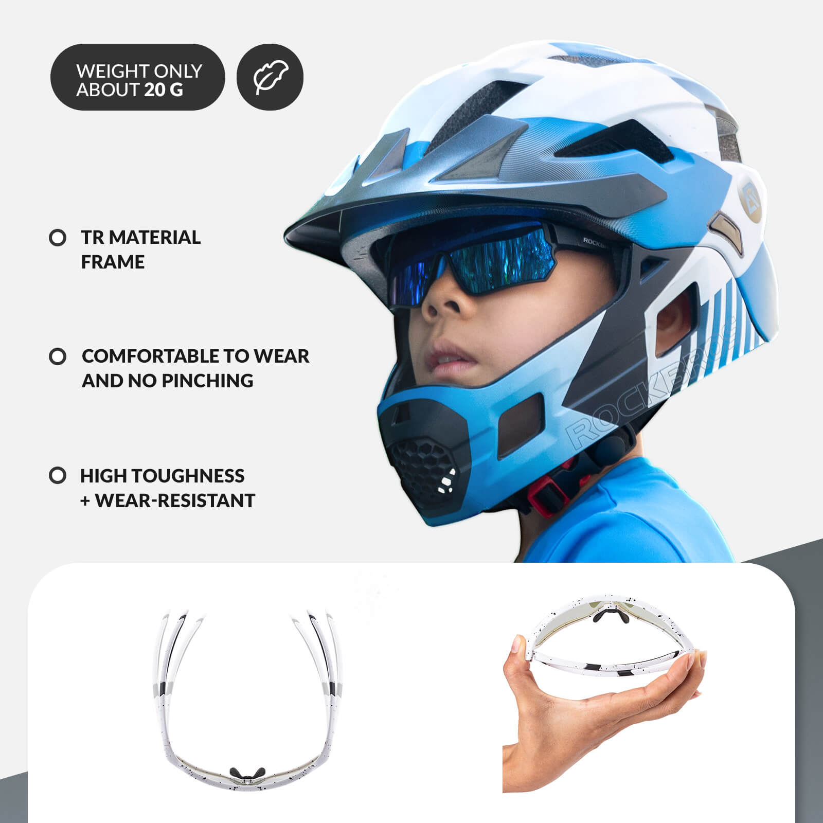 ROCKBROS Kids Photochromic Cycling Sunglasses with UV400 Protection for Outdoor
#Color_Speckled White