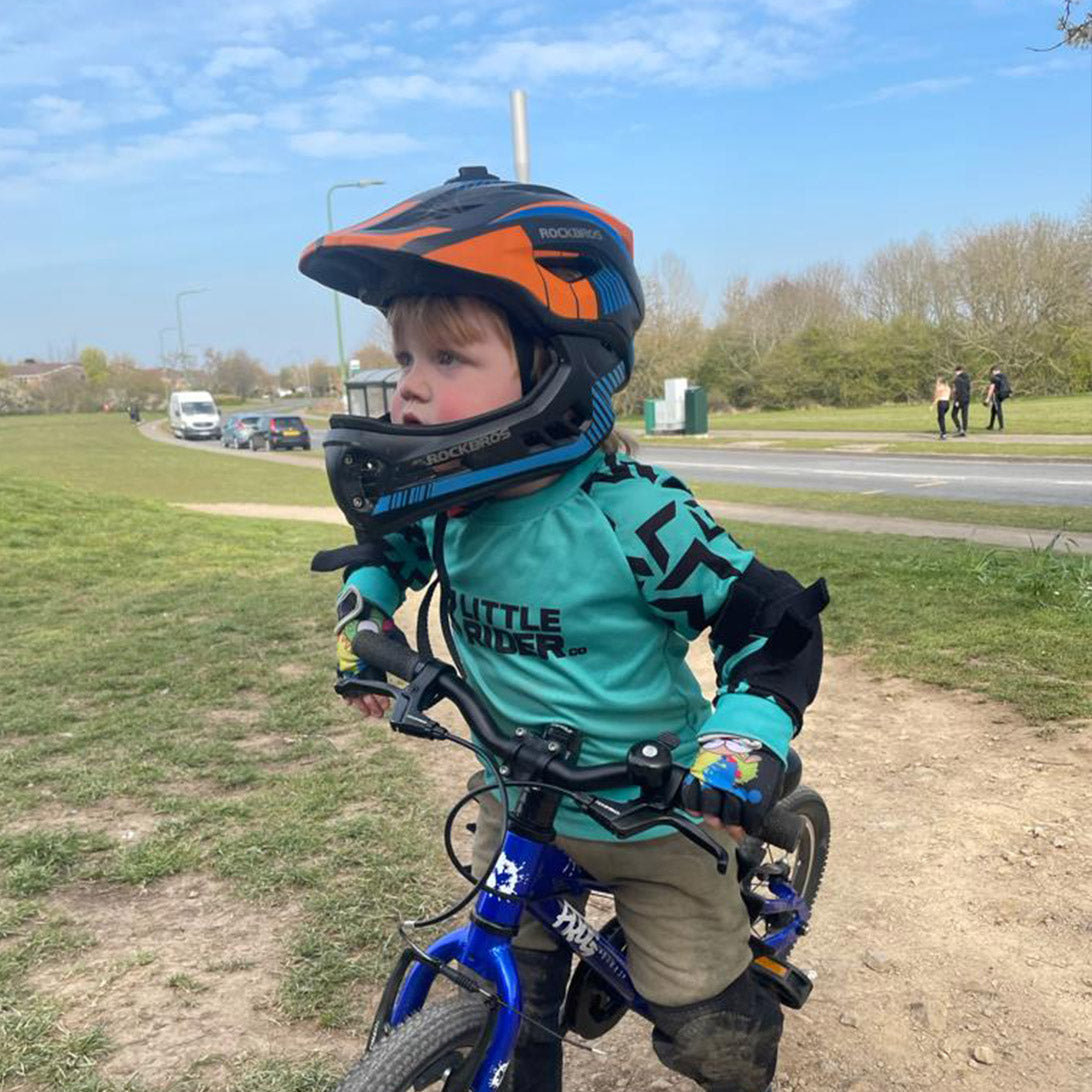 ROCKBROS kids bicycle helmet shown in real-life use