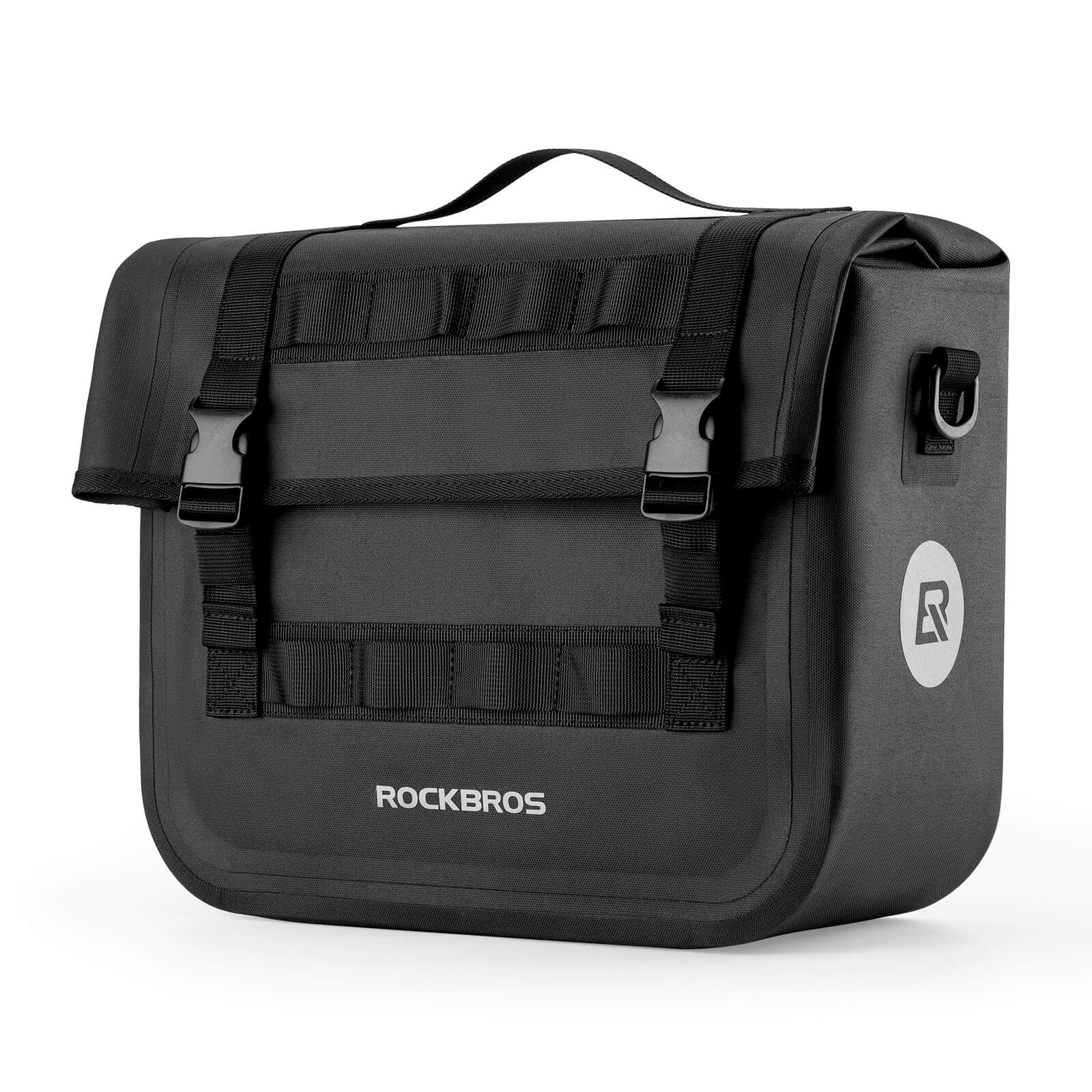 ROCKBROS large capacity bike pannier rear rack bag, waterproof design with reflective strips for safe night cycling.
#Color_Black