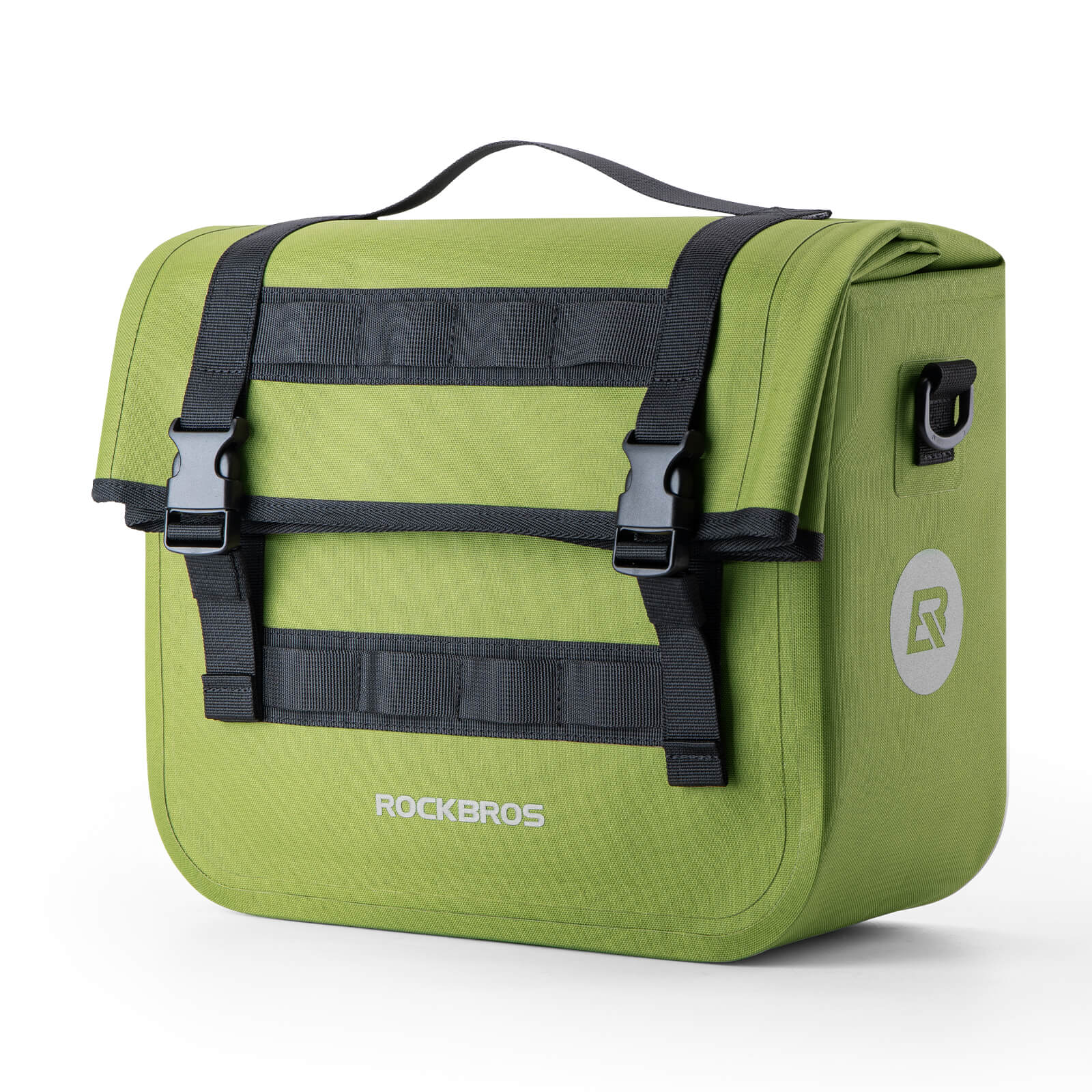ROCKBROS large capacity bike pannier rear rack bag, waterproof design with reflective strips for safe night cycling.
#Color_Green
