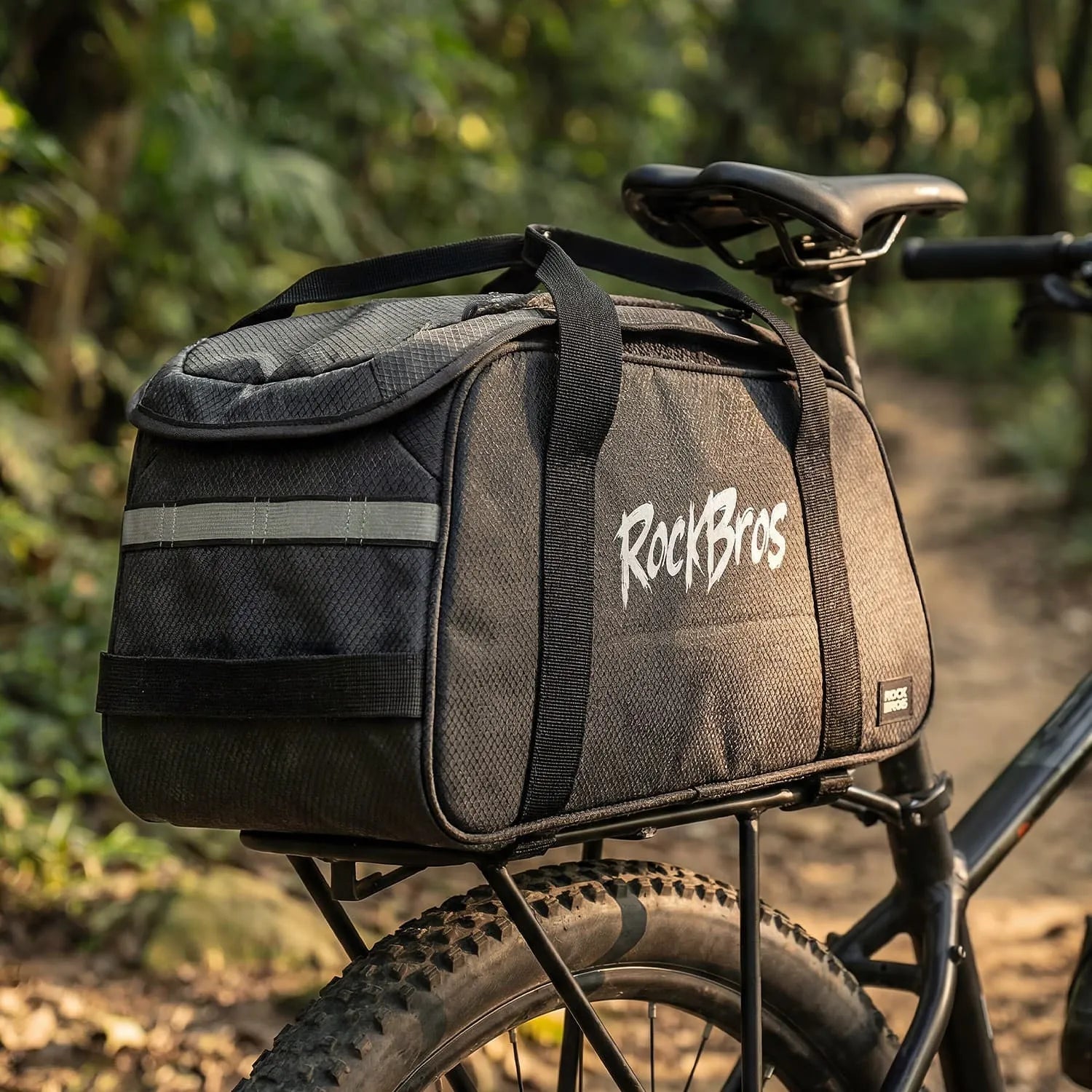 rockbros large capacity bike rear rack bag backpack 10.5l with eva support helmet net rain cover for cycling