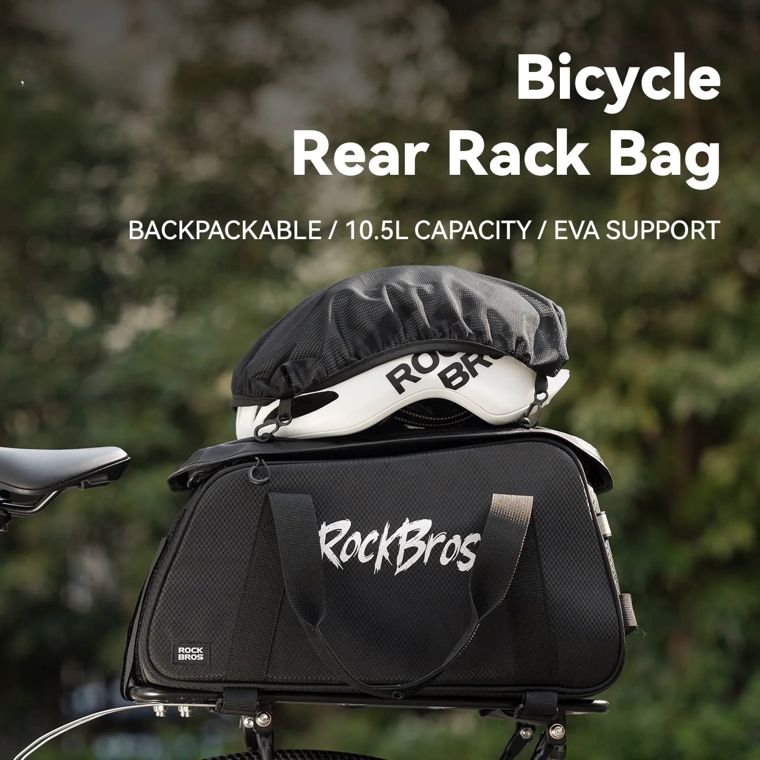 rockbros large capacity bike rear rack bag backpack 10.5l with eva support helmet net rain cover for cycling