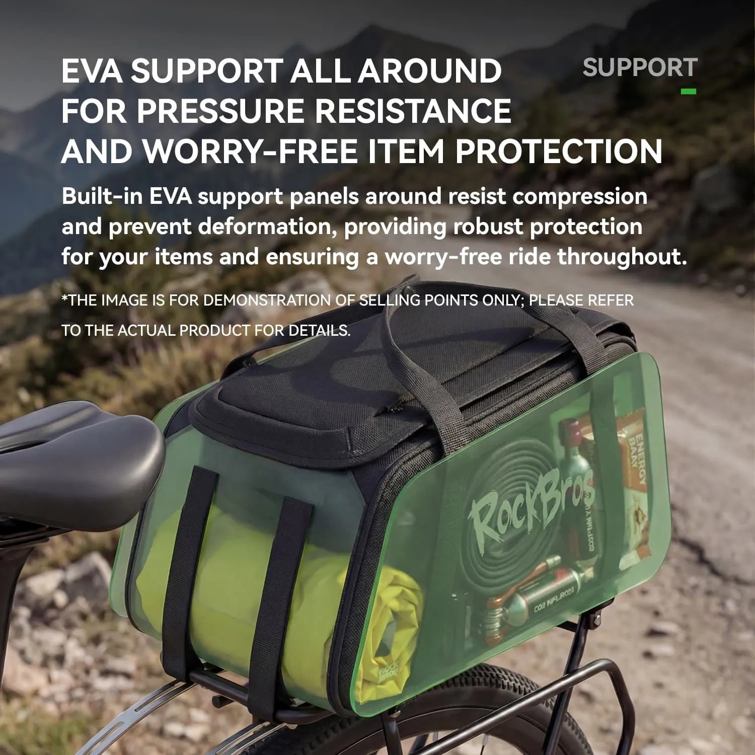 rockbros large capacity bike rear rack bag backpack 10.5l with eva support helmet net rain cover for cycling