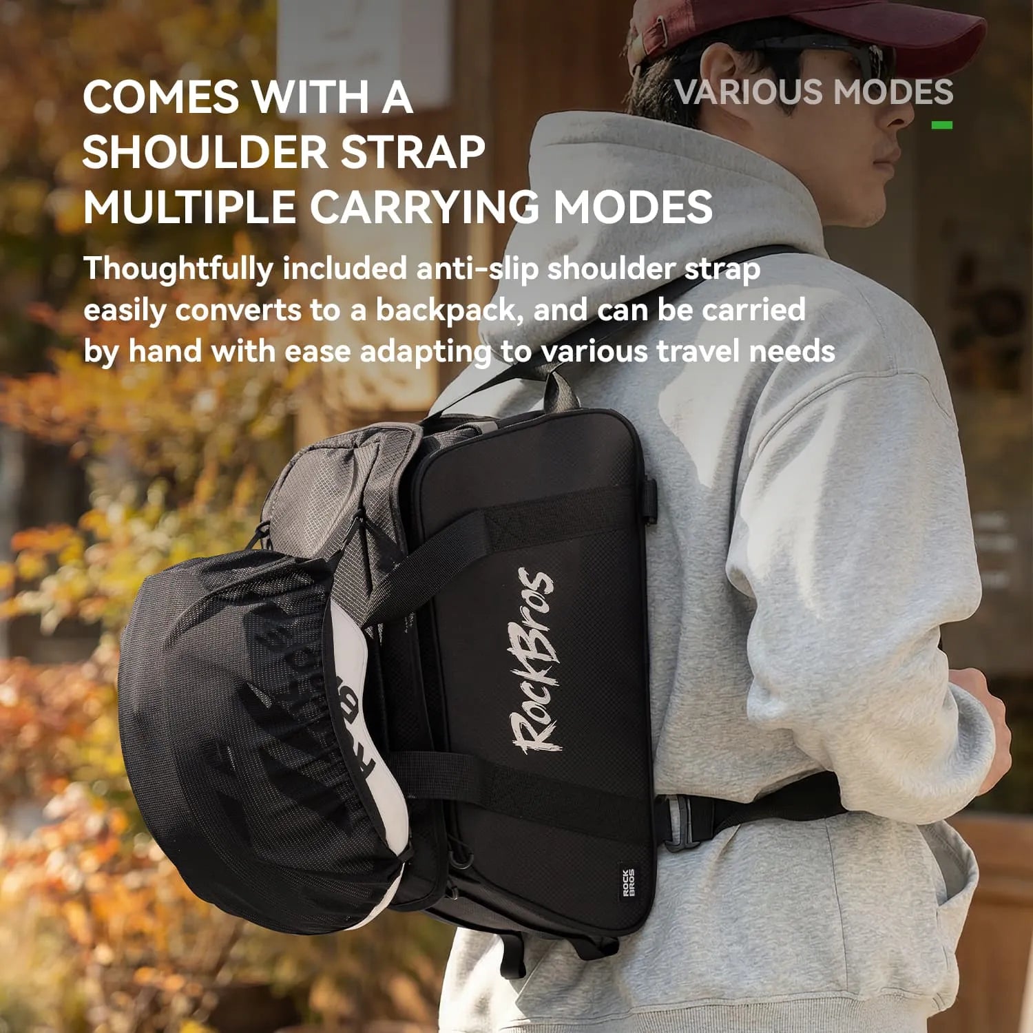 rockbros large capacity bike rear rack bag backpack 10.5l with eva support helmet net rain cover for cycling