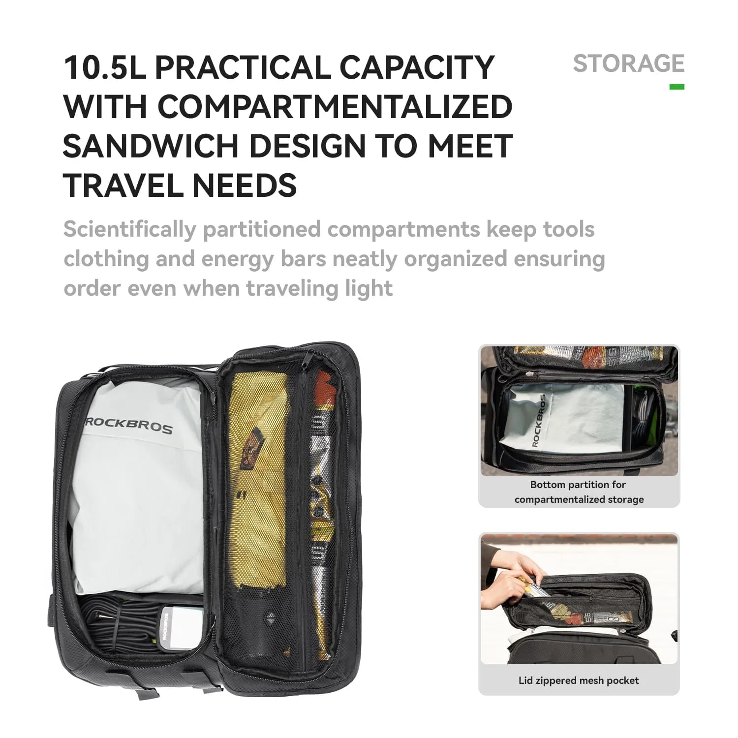 rockbros large capacity bike rear rack bag backpack 10.5l with eva support helmet net rain cover for cycling