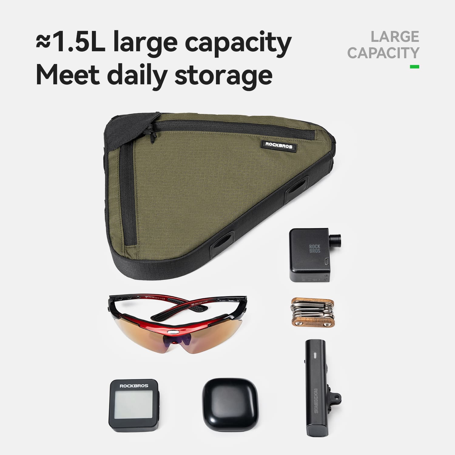 ROCKBROS 1.5L Large Capacity Bike Triangle Bag, Durable Polyester Cycling Frame Bag