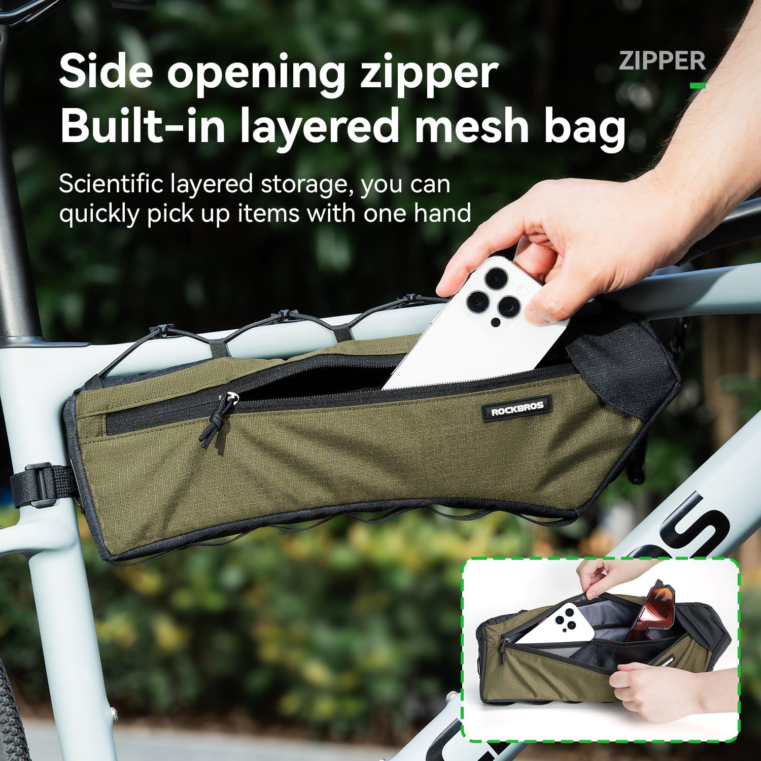 ROCKBROS 1.9L Bike Triangle Bag, Low-drag Streamlined Top Tube Bag with Organized Compartments for Long-distance Cycling