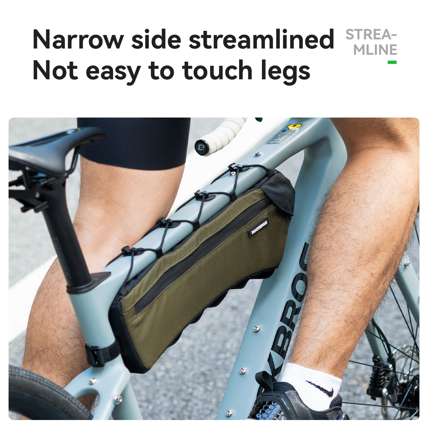 ROCKBROS 1.9L Bike Triangle Bag, Low-drag Streamlined Top Tube Bag with Organized Compartments for Long-distance Cycling