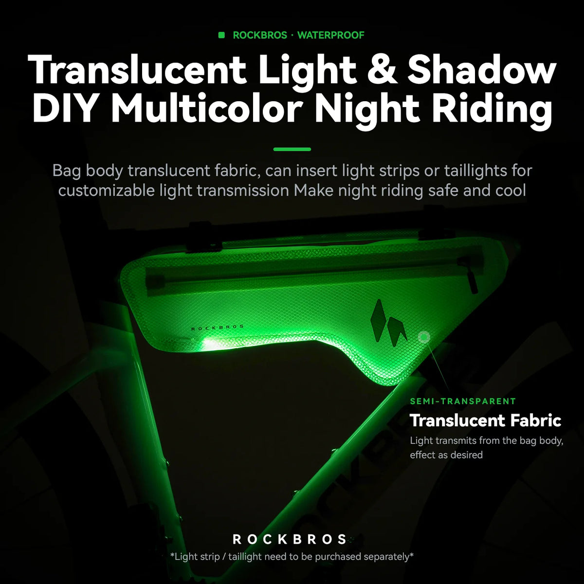 ROCKBROS Light Chaser 2.4L waterproof down tube bag mounted on a bicycle frame