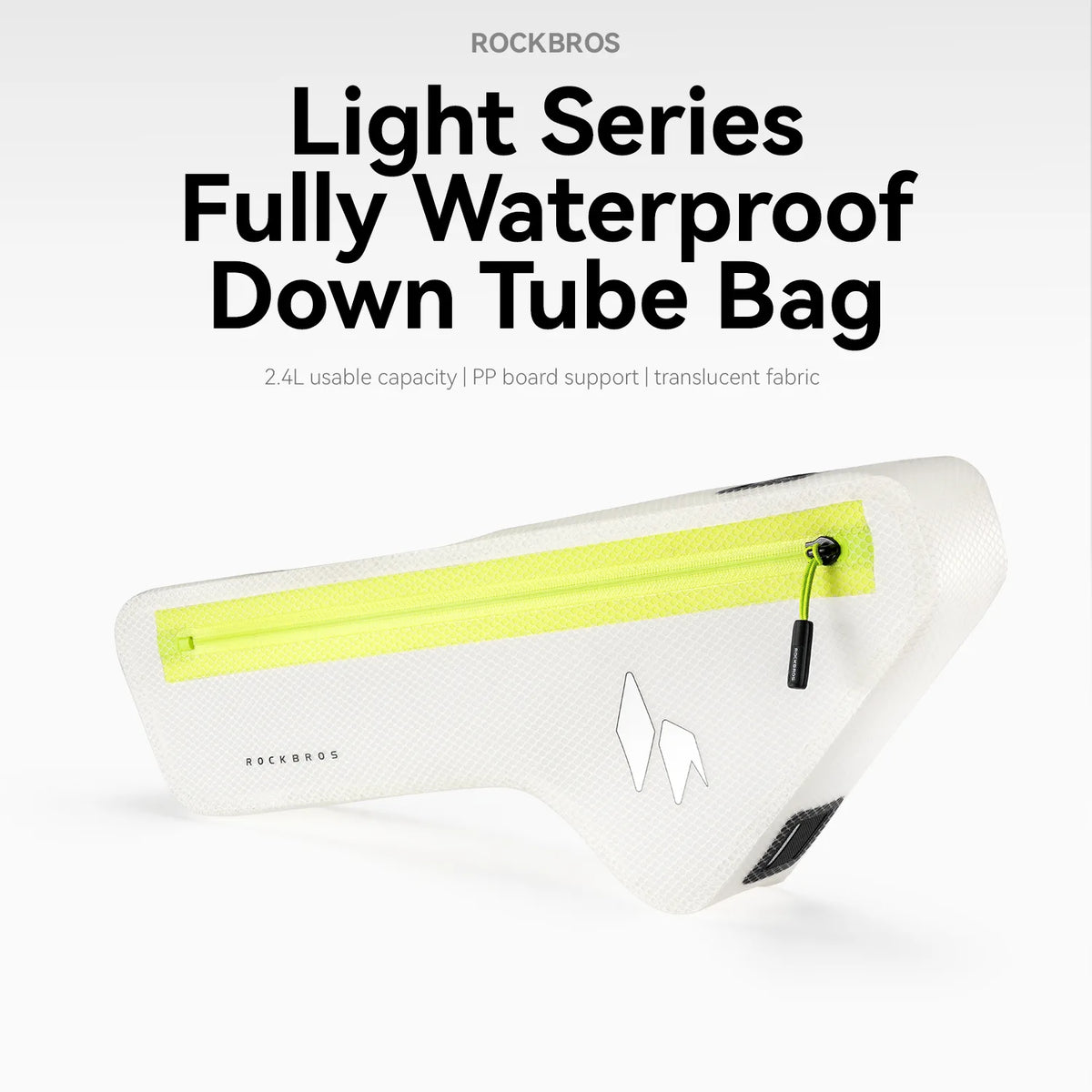 ROCKBROS Light Chaser 2.4L waterproof down tube bag mounted on a bicycle frame