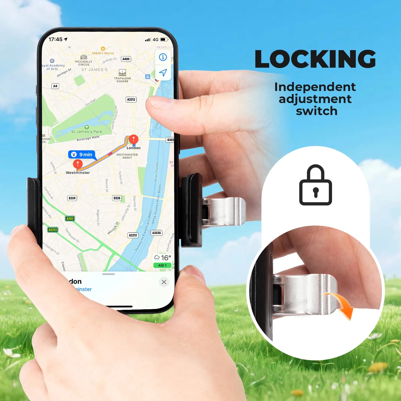 ROCKBROS lightweight quick-release bike phone mount for secure smartphone mounting on road and mountain bikes