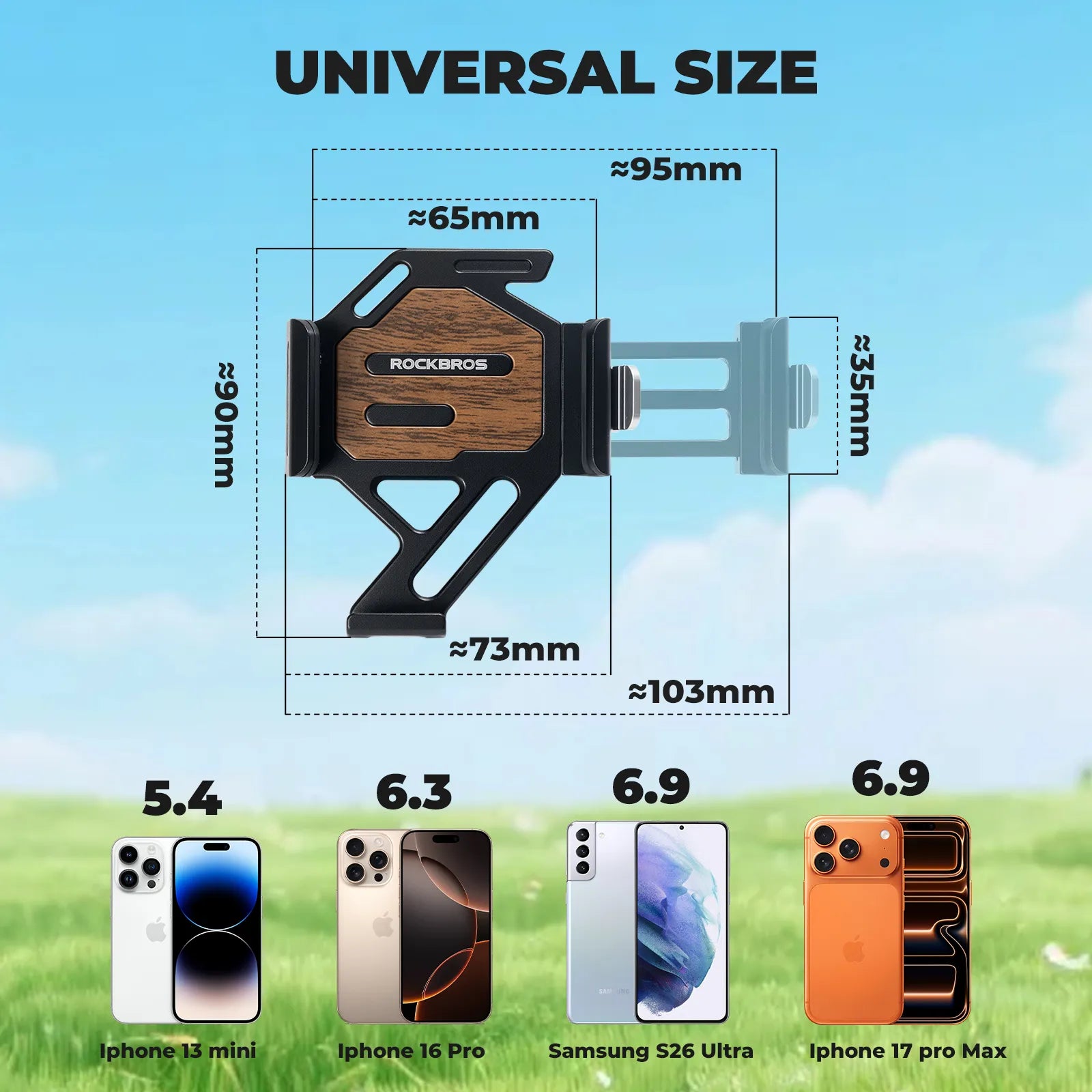 ROCKBROS lightweight quick-release bike phone mount for secure smartphone mounting on road and mountain bikes