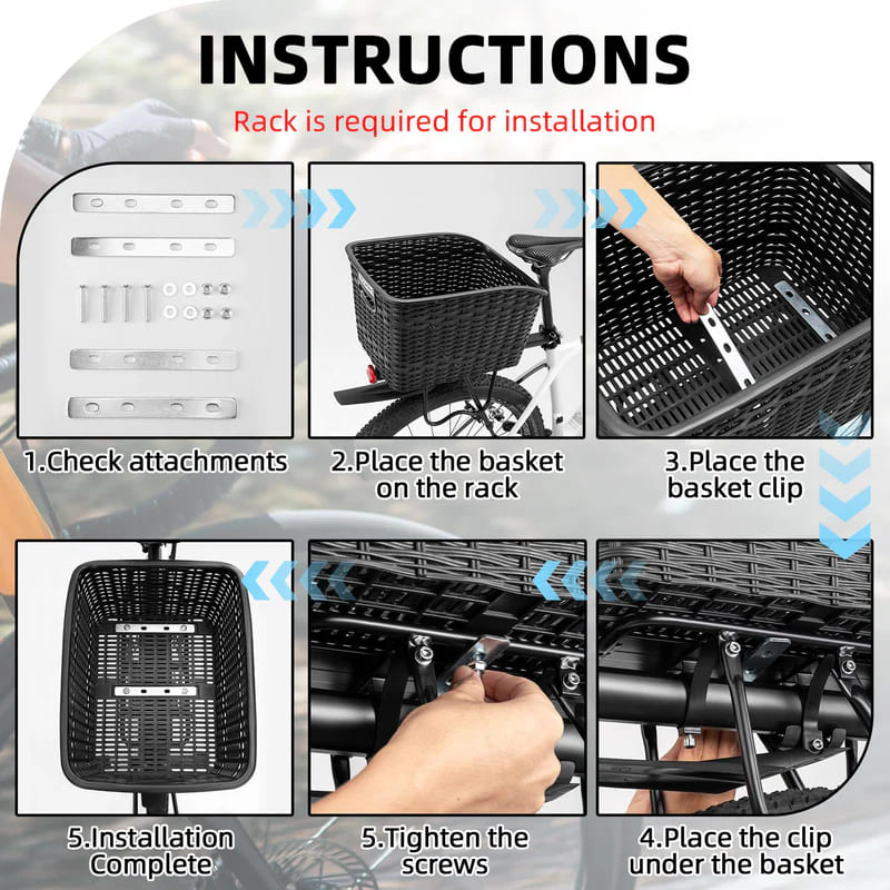 ROCKBROS Lightweight Durable Rear Rack Cargo Basket for Bikes, Travel and Pets