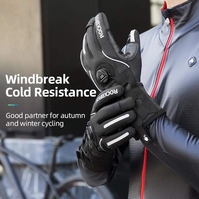 ROCKBROS long finger gloves with fleece lining and lock clip for winter riding