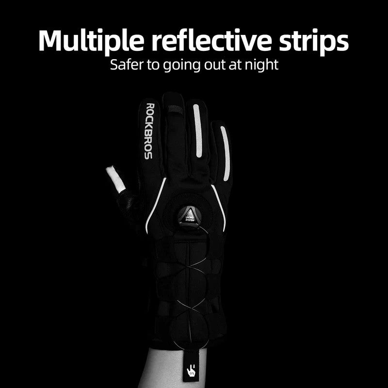 ROCKBROS long finger gloves with fleece lining and lock clip for winter riding