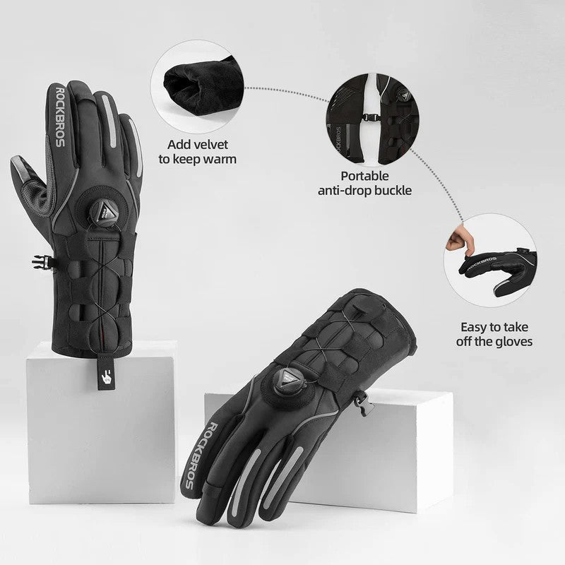 ROCKBROS long finger gloves with fleece lining and lock clip for winter riding