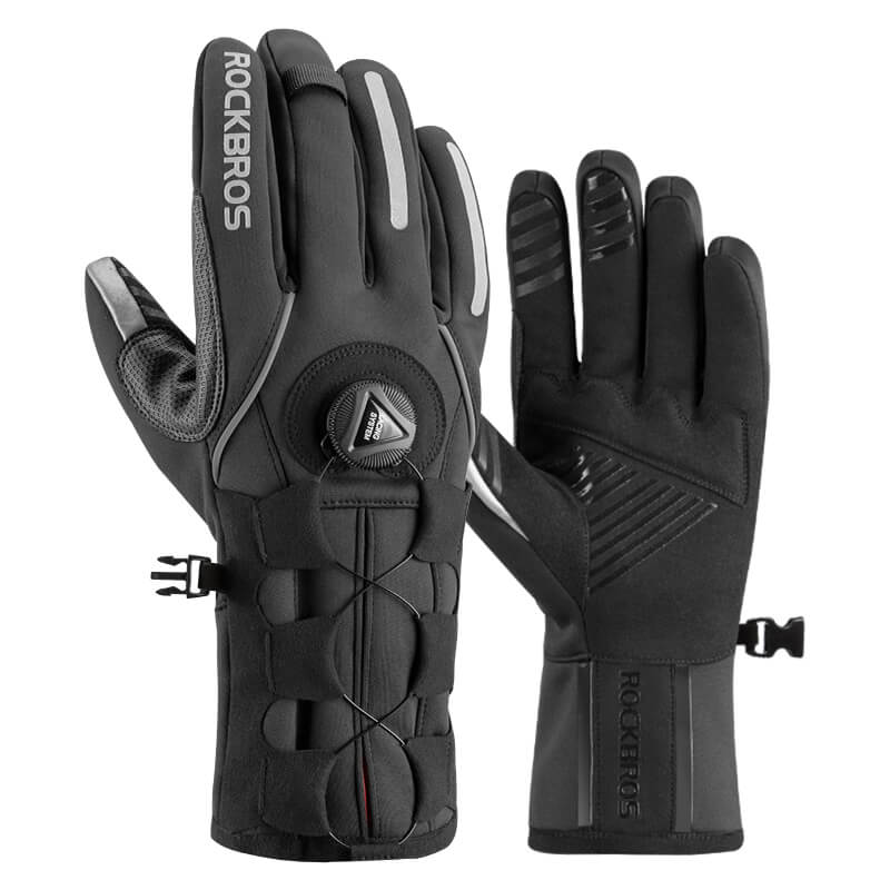 ROCKBROS long finger gloves with fleece lining and lock clip for winter riding