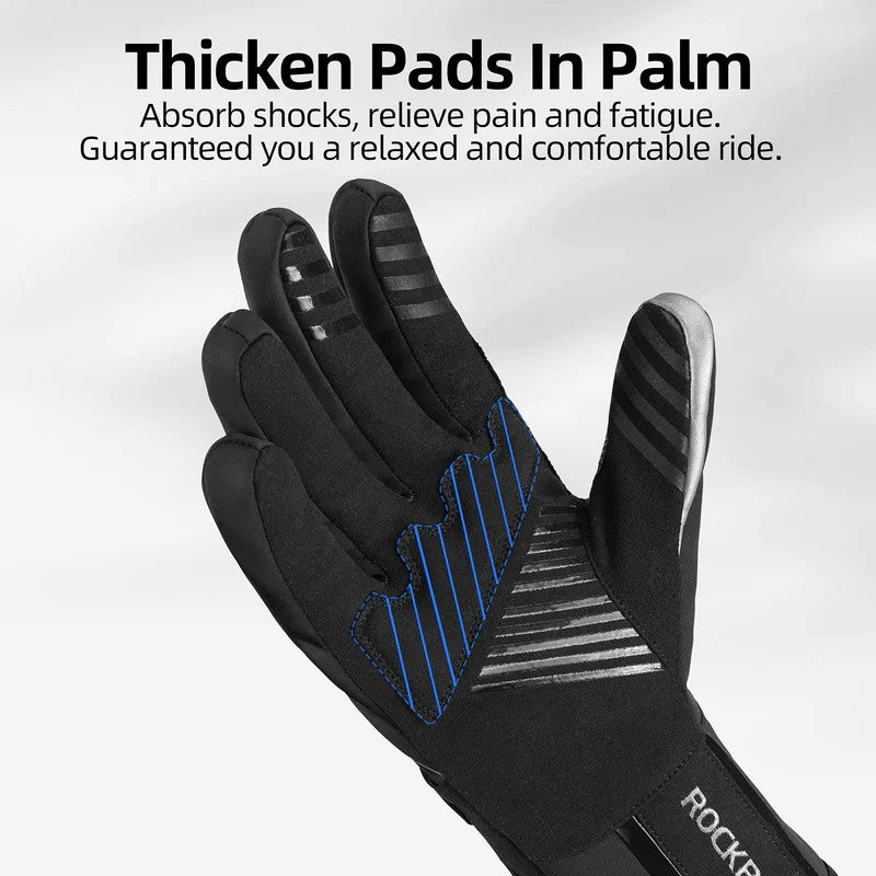 ROCKBROS long finger gloves with fleece lining and lock clip for winter riding