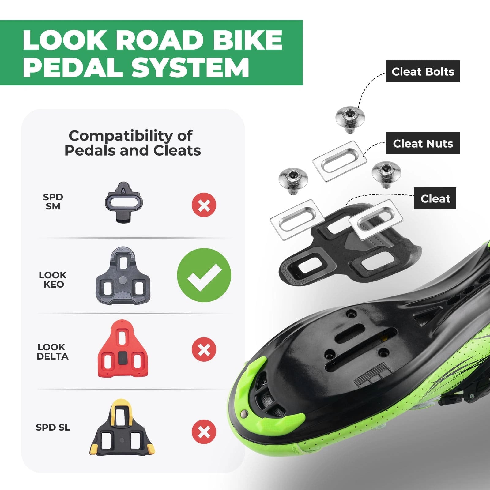 ROCKBROS Look System Road Bike Clipless Pedals with Wide Platform, Adjustable Tension, and Aluminum Alloy Body